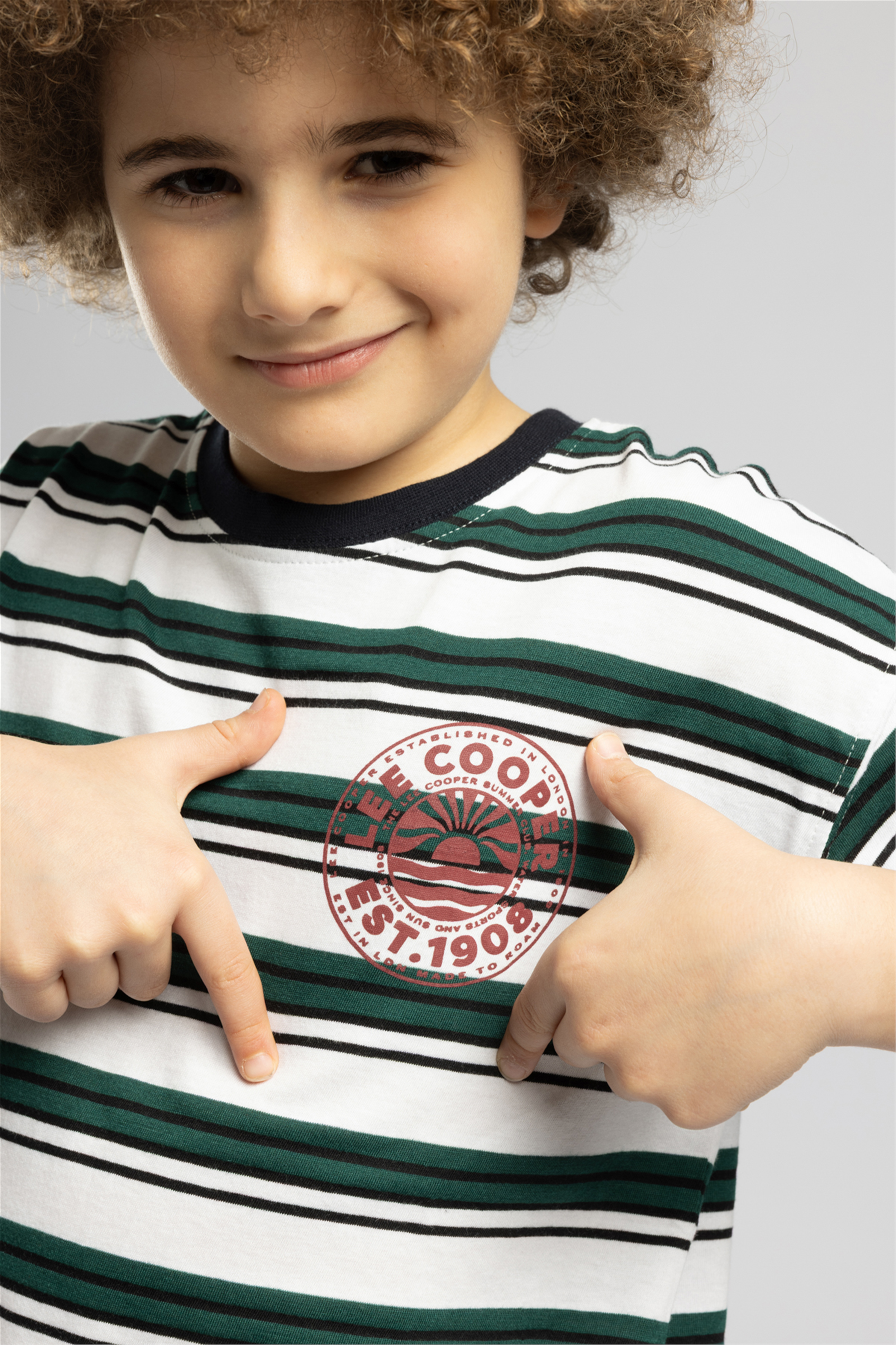 Lory Erkek Çocuk Çizgili Bisiklet Yaka T-Shirt Yeşil