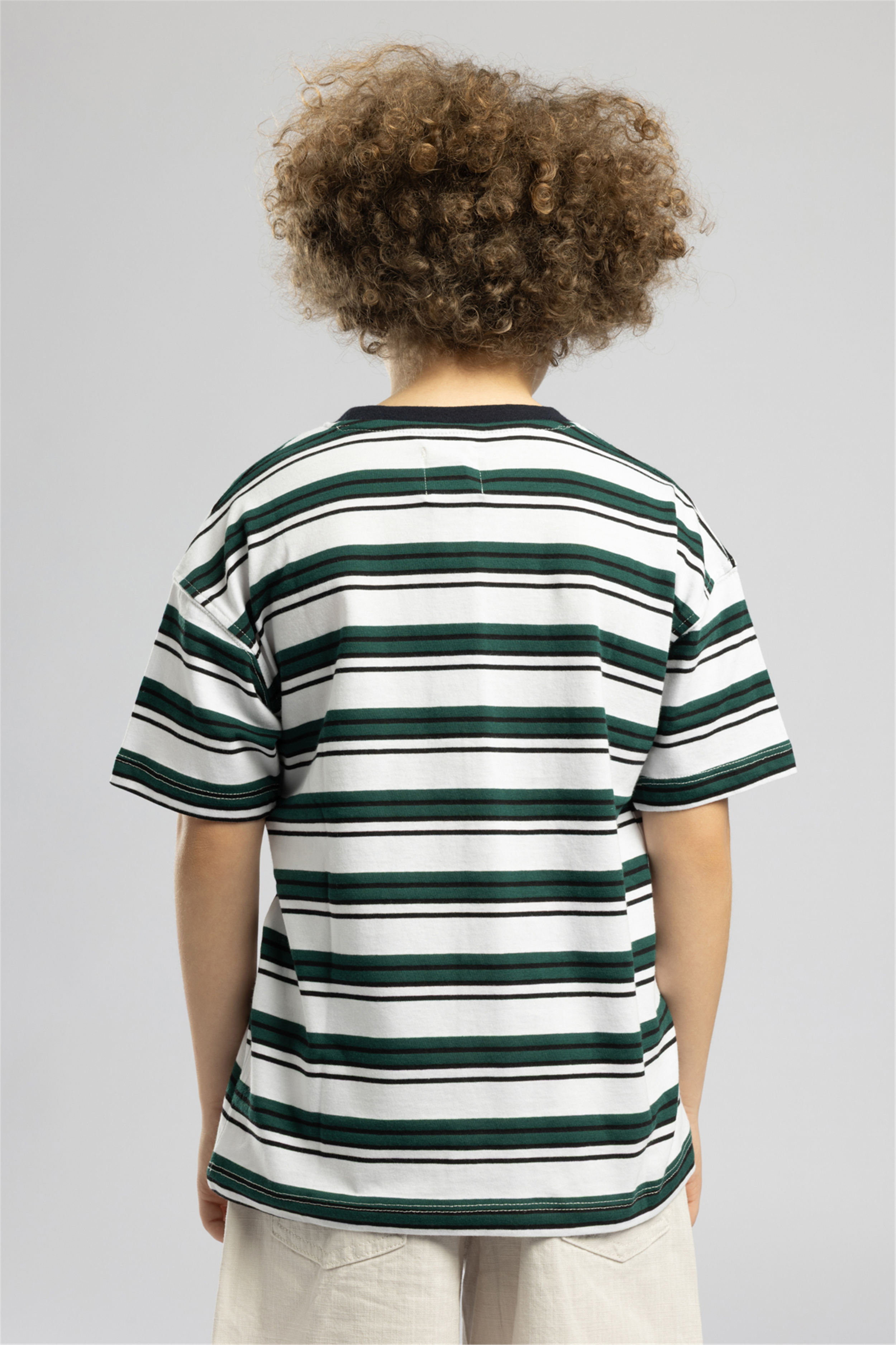 Lory Erkek Çocuk Çizgili Bisiklet Yaka T-Shirt Yeşil