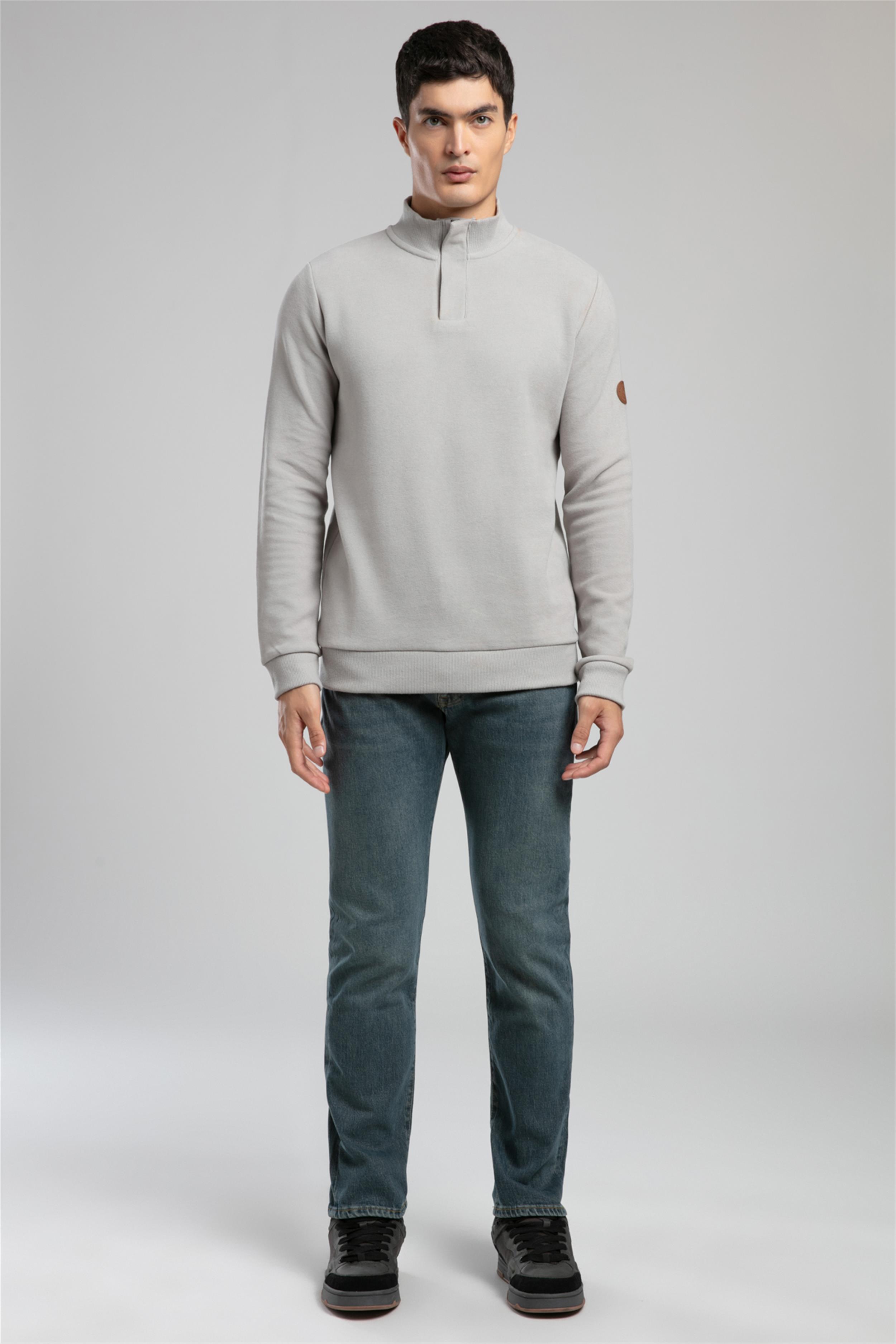 Luke Erkek Dik Yaka Sweatshirt Bej