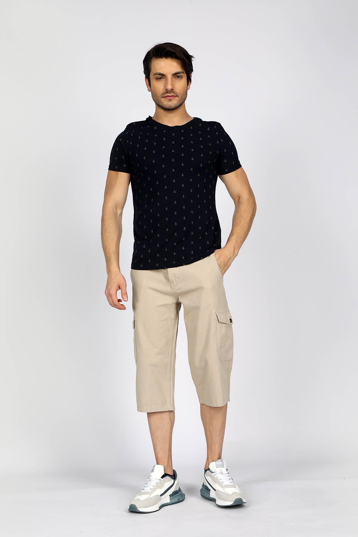 Man 1 Long Erkek Dokuma Bermuda Taş