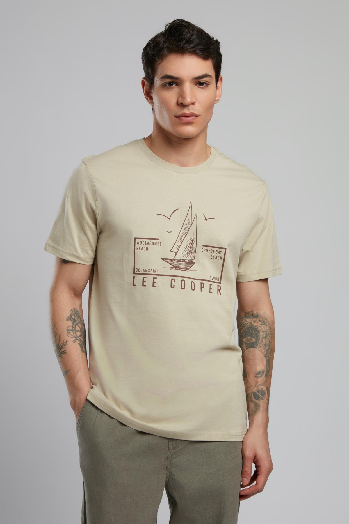 Mark Erkek %100 Pamuk O Yaka T-Shirt Bej