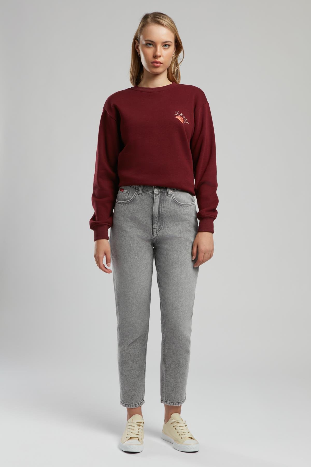 Marlyn Yüksek Bel Rahat Kesim Daralan Paça Gri Kadın Jean Pantolon