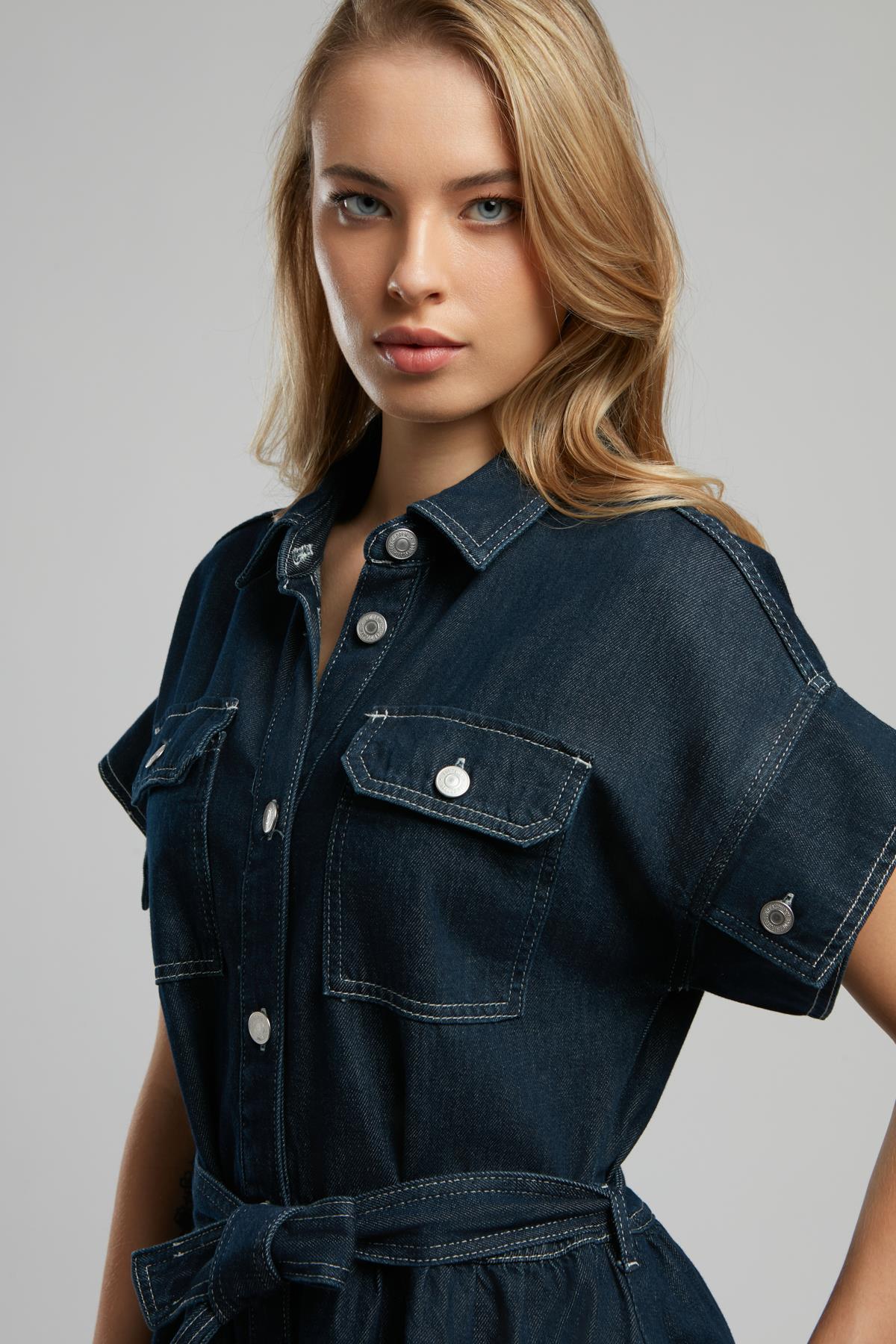 Maya 1 Kadın %100 Pamuk Jean Elbise Denim