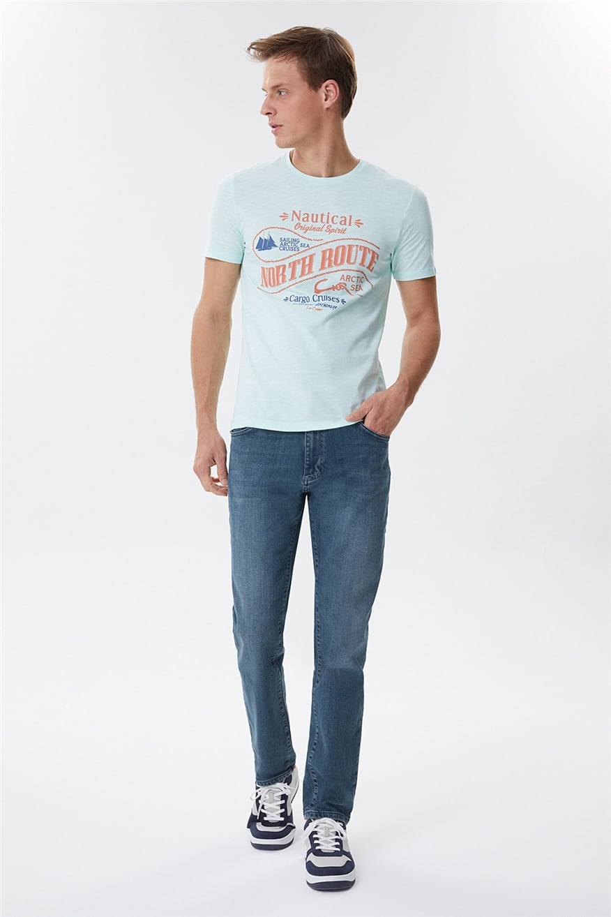 Merlin Erkek %100 Pamuk Bisiklet Yaka T-Shirt Mint
