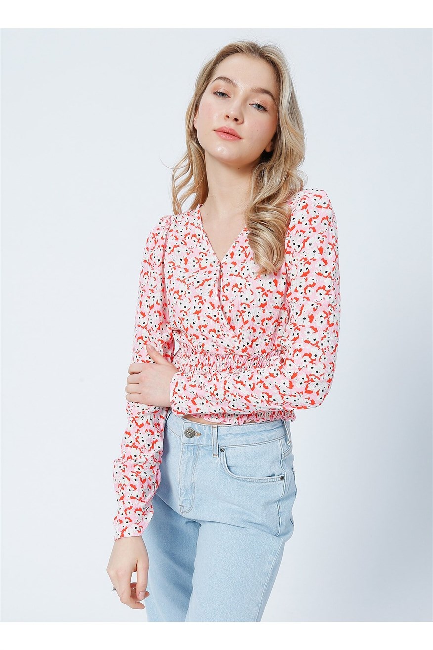 Mira 1 Kadın %100 Pamuk Bluz Pembe Çiçekli