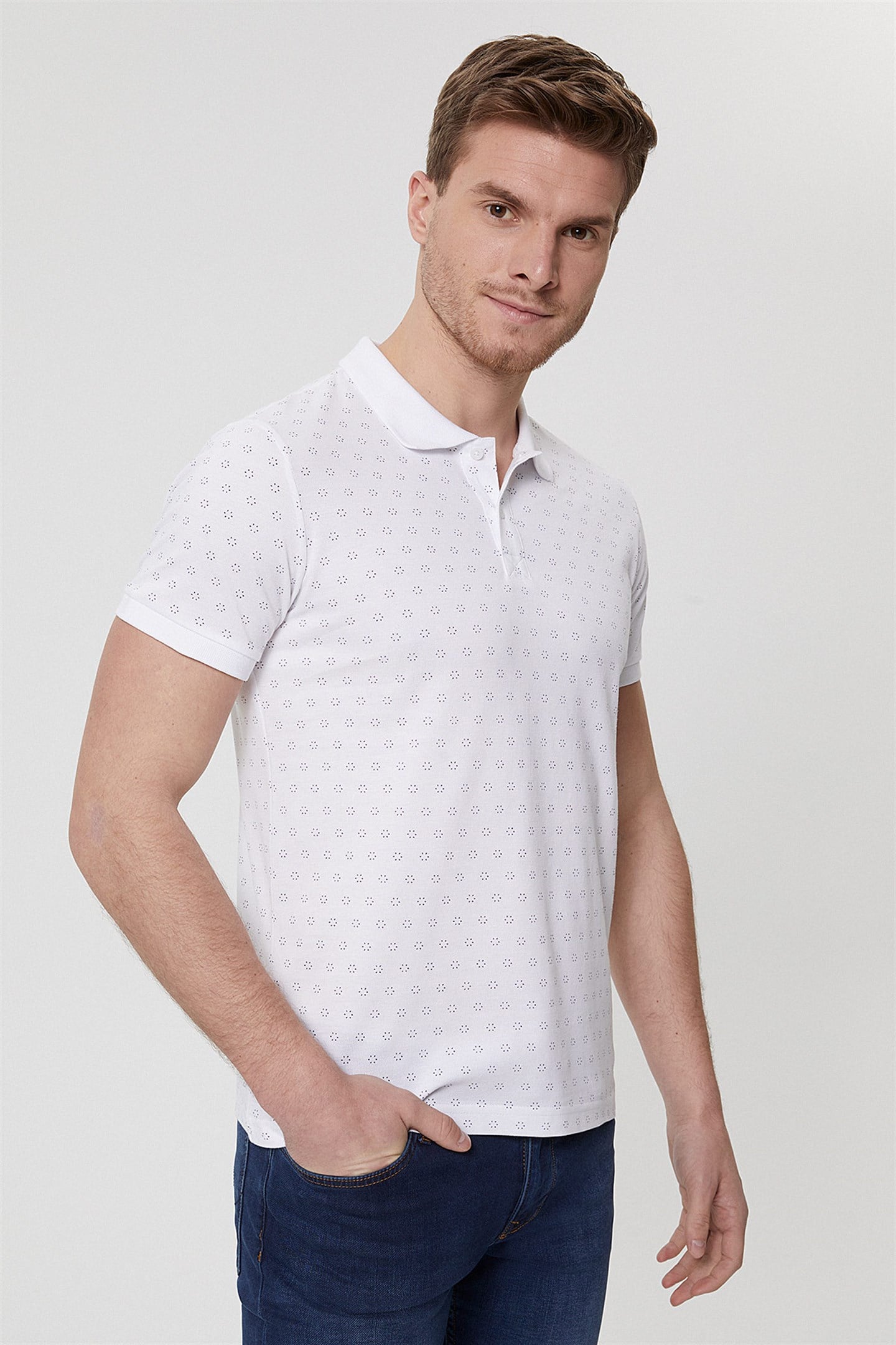 Mixed Erkek %100 Pamuk Polo Yaka T-Shirt Beyaz
