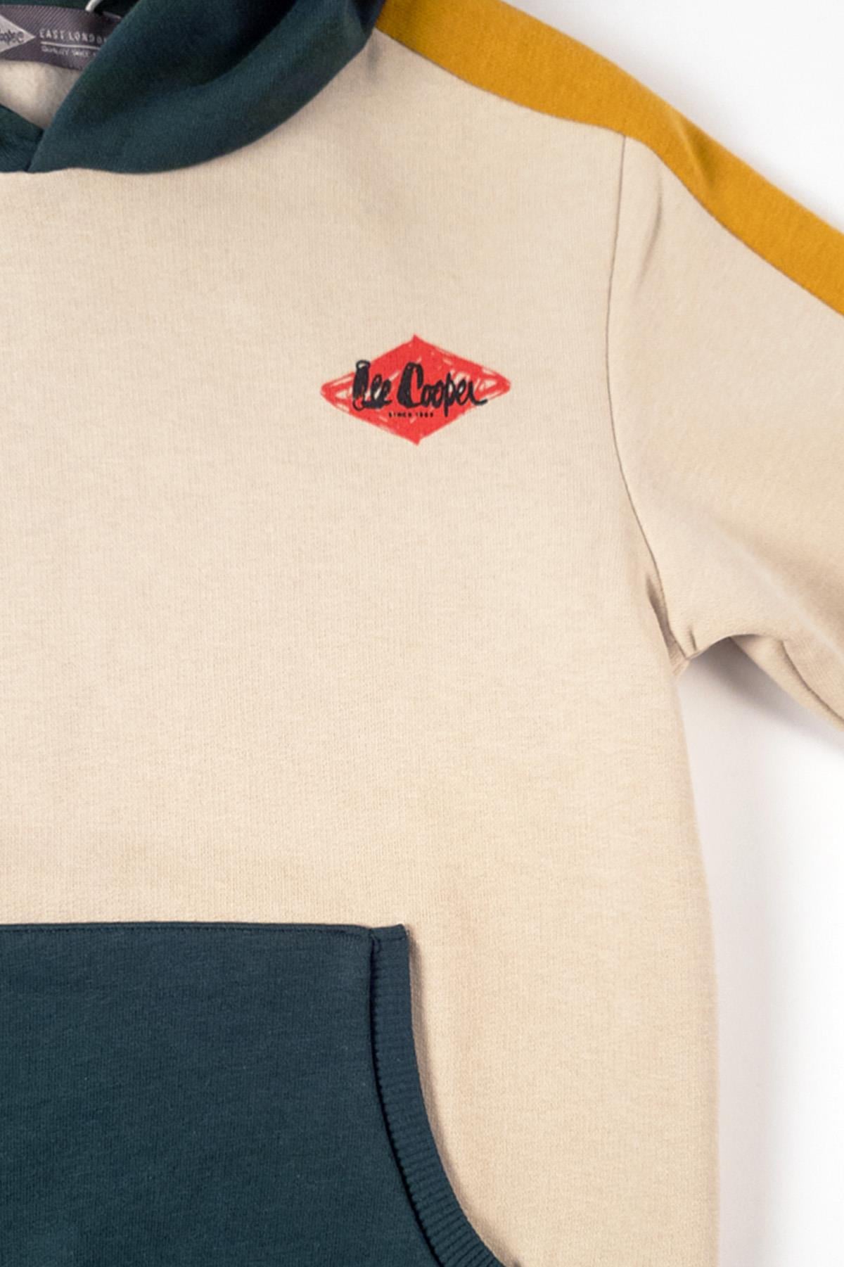 Mobo Erkek Çocuk Kapüşonlu Sweatshirt Ekru-Yeşil