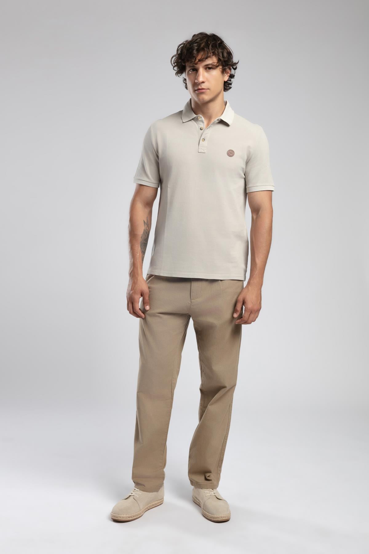 Mules Erkek %100 Pamuk Polo Yaka T-Shirt Bej