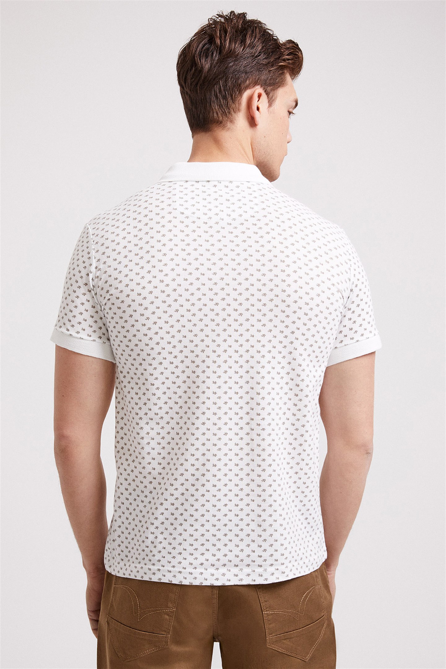Nature Erkek %100 Pamuk Baskılı Polo Yaka T-Shirt Beyaz