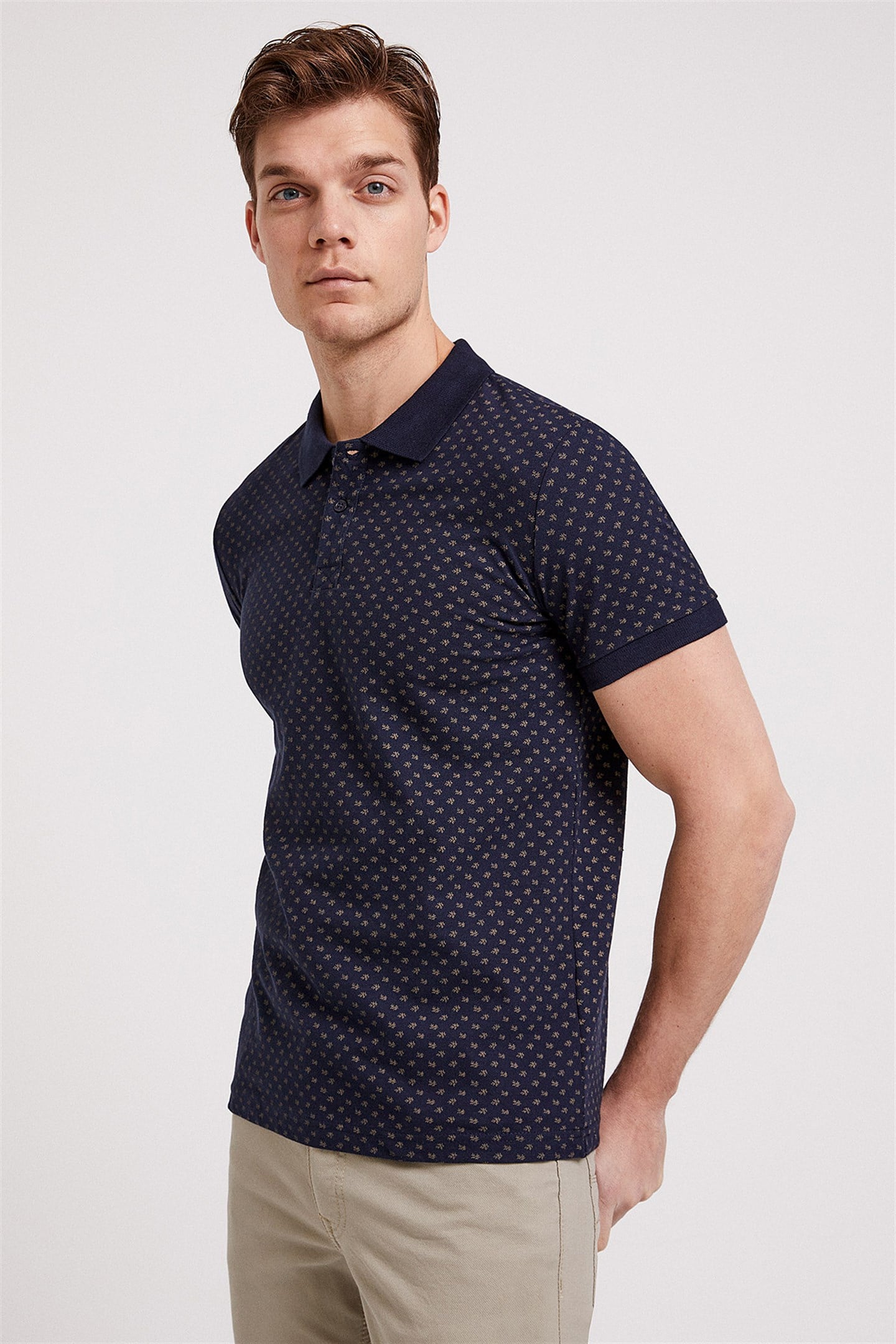 Nature Erkek %100 Pamuk Baskılı Polo Yaka T-Shirt Lacivert