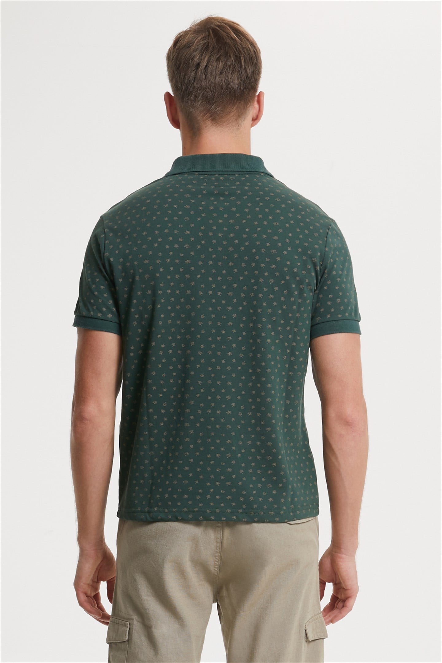 Nature Erkek %100 Pamuk Baskılı Polo Yaka T-Shirt Koyu Yeşil