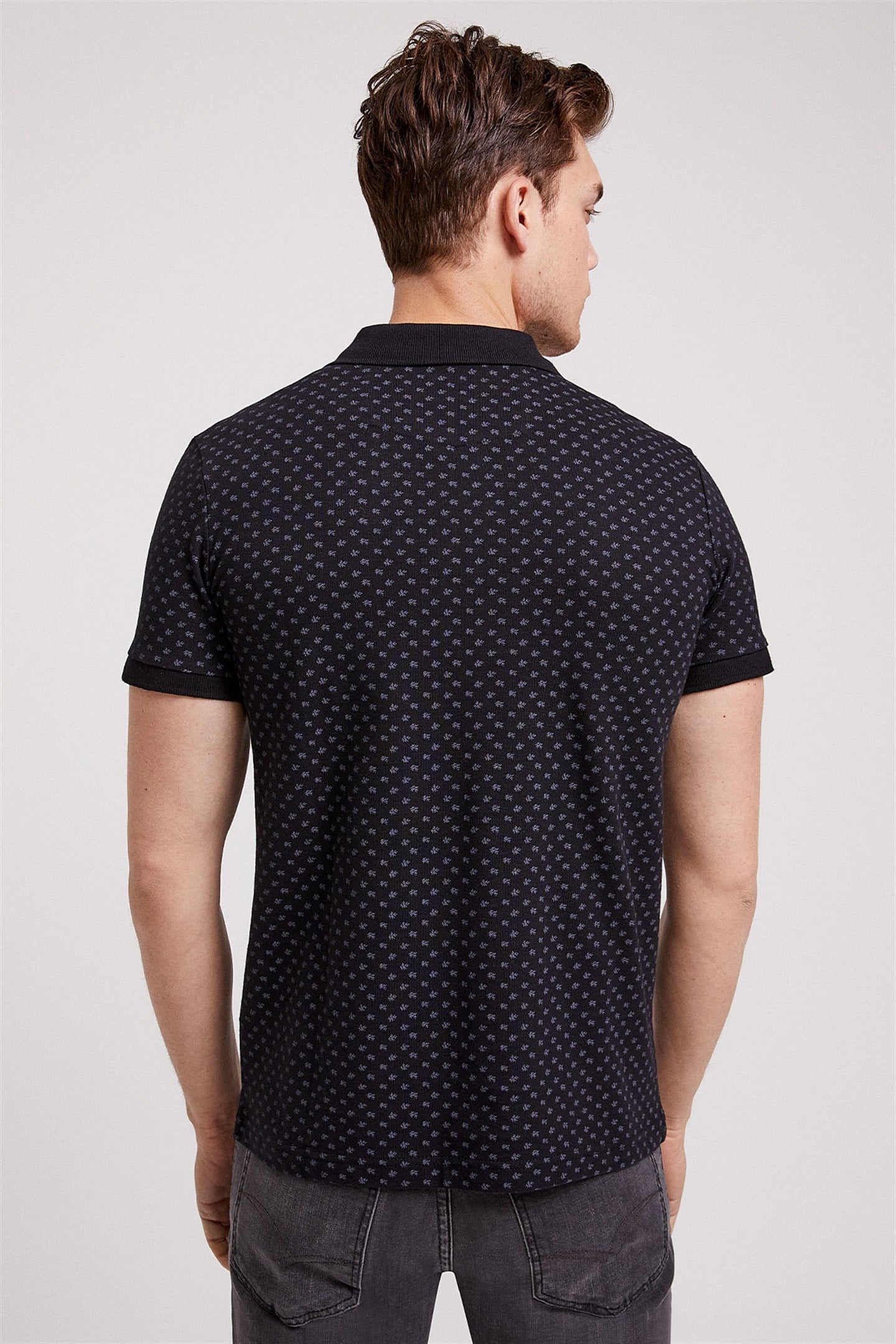 Nature Erkek %100 Pamuk Baskılı Polo Yaka T-Shirt Siyah