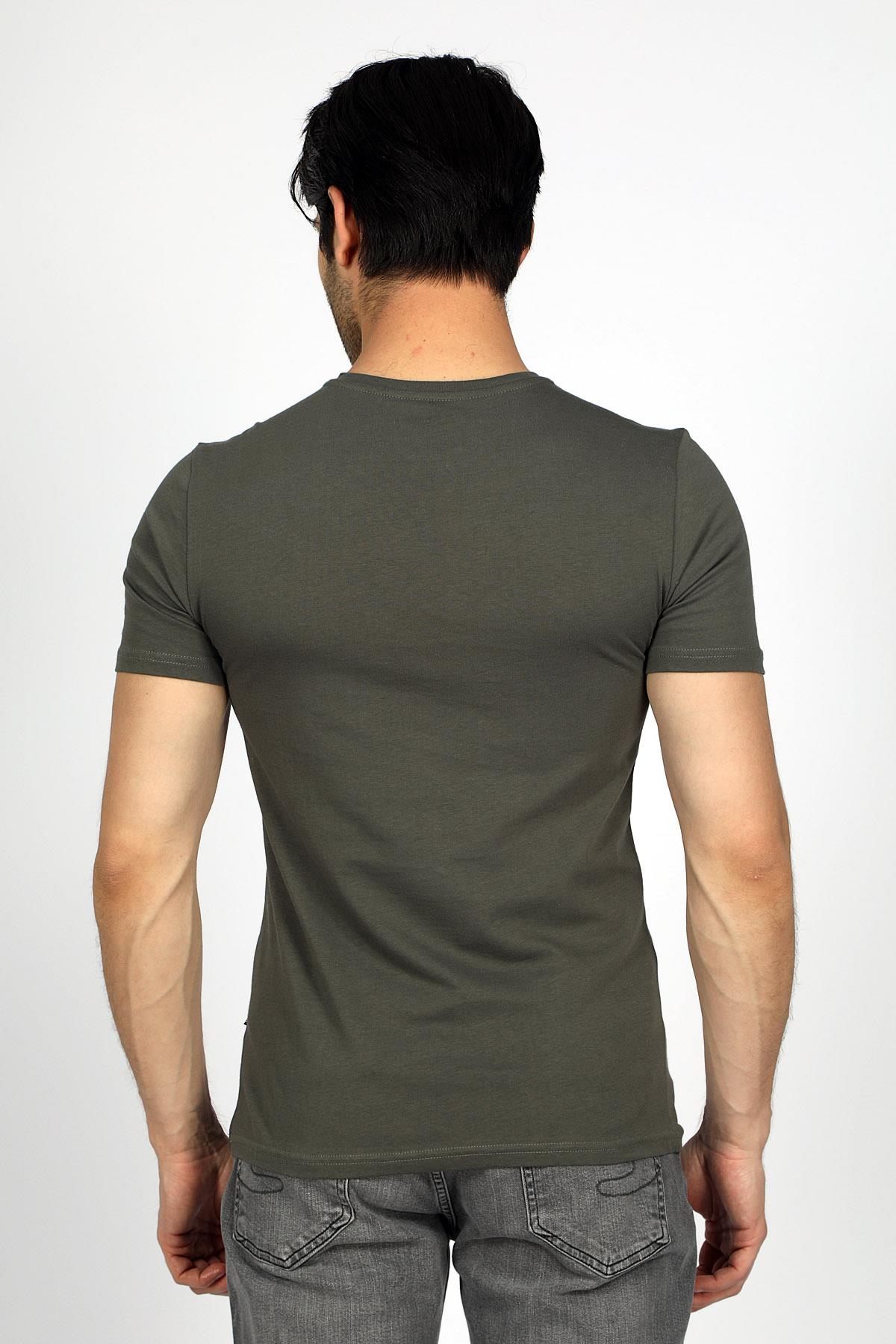 Nero Erkek %100 Pamuk O Yaka T-Shirt Haki