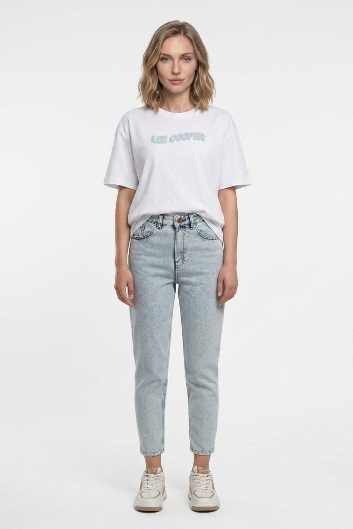 NEW Kadın Oversize Baskılı Bisiklet Yaka T-Shirt Beyaz