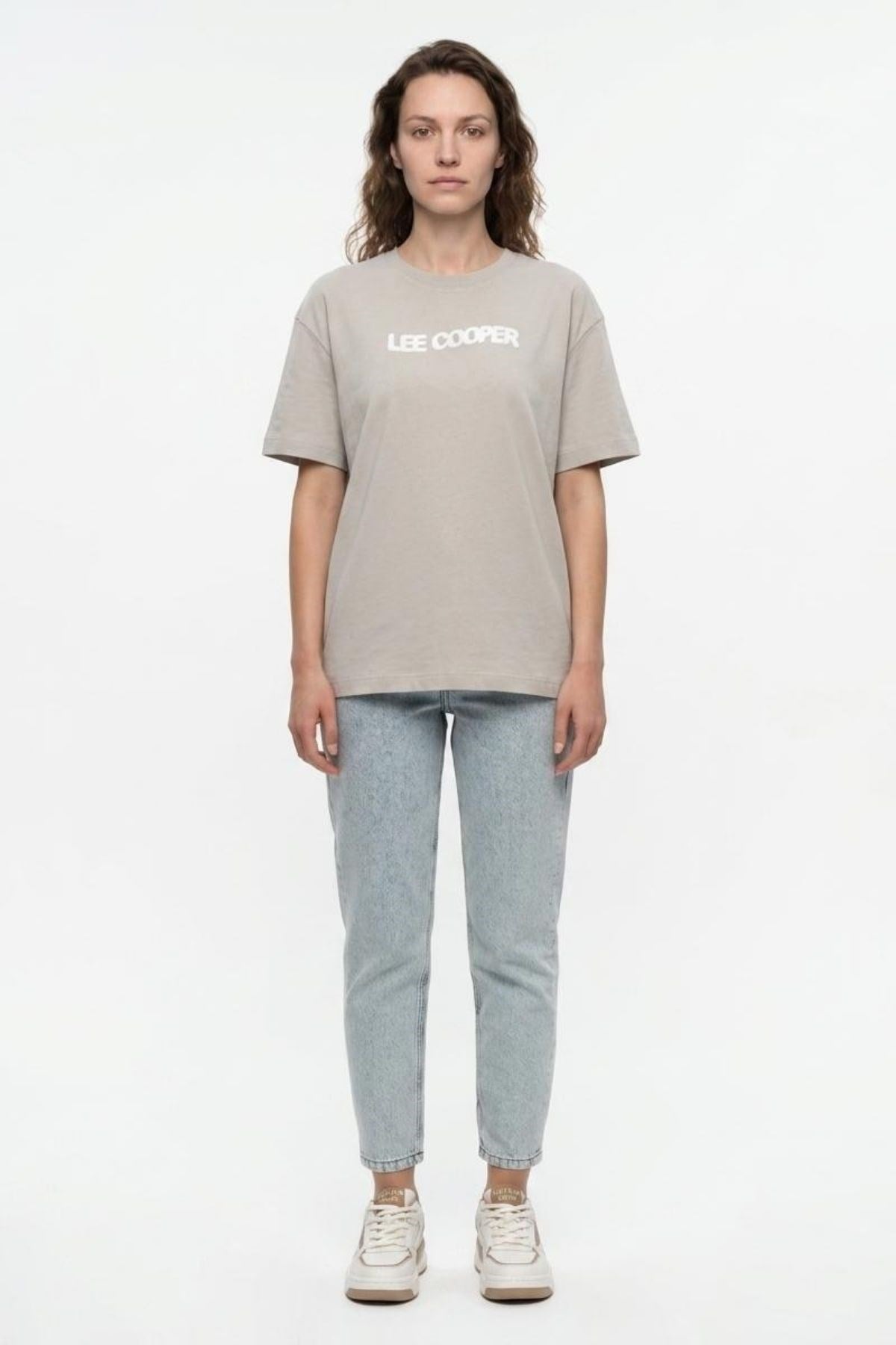 NEW Kadın Oversize Baskılı Bisiklet Yaka T-Shirt Taş