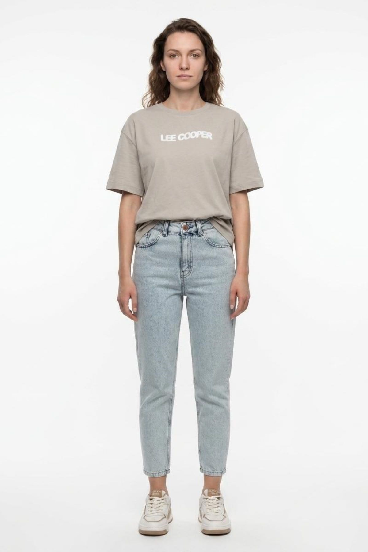 NEW Kadın Oversize Baskılı Bisiklet Yaka T-Shirt Taş
