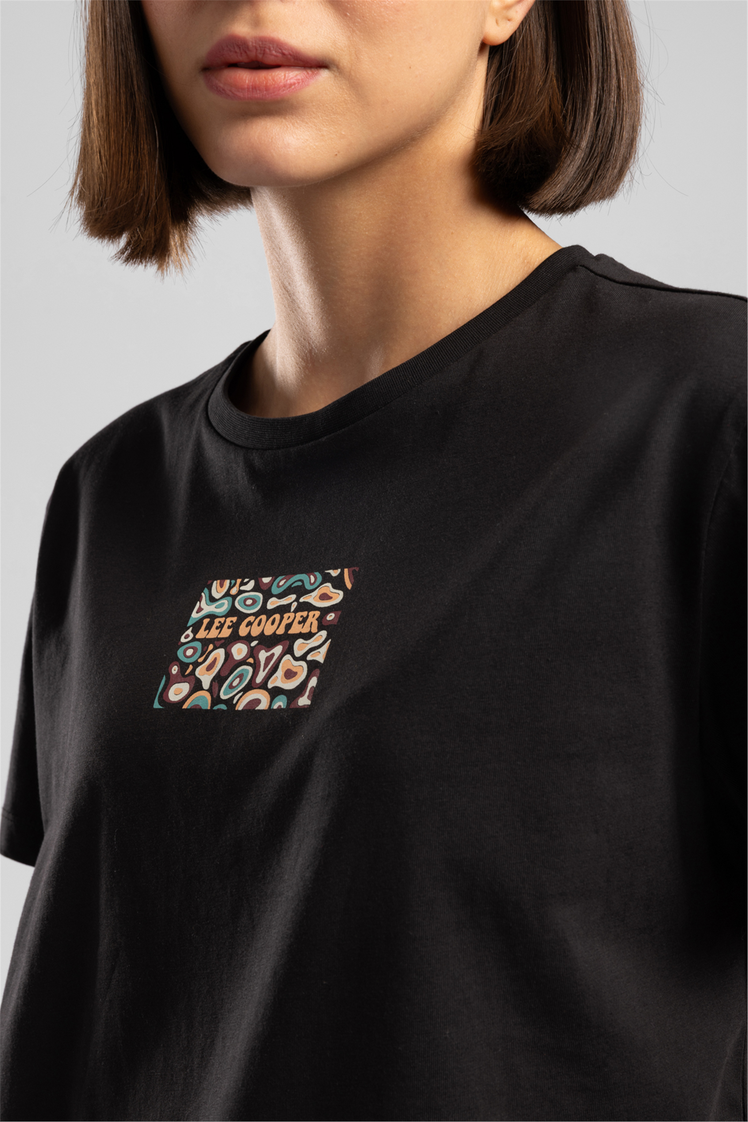 New Zebrars Kadın Basic Baskılı Bisiklet Yaka T-Shirt Siyah