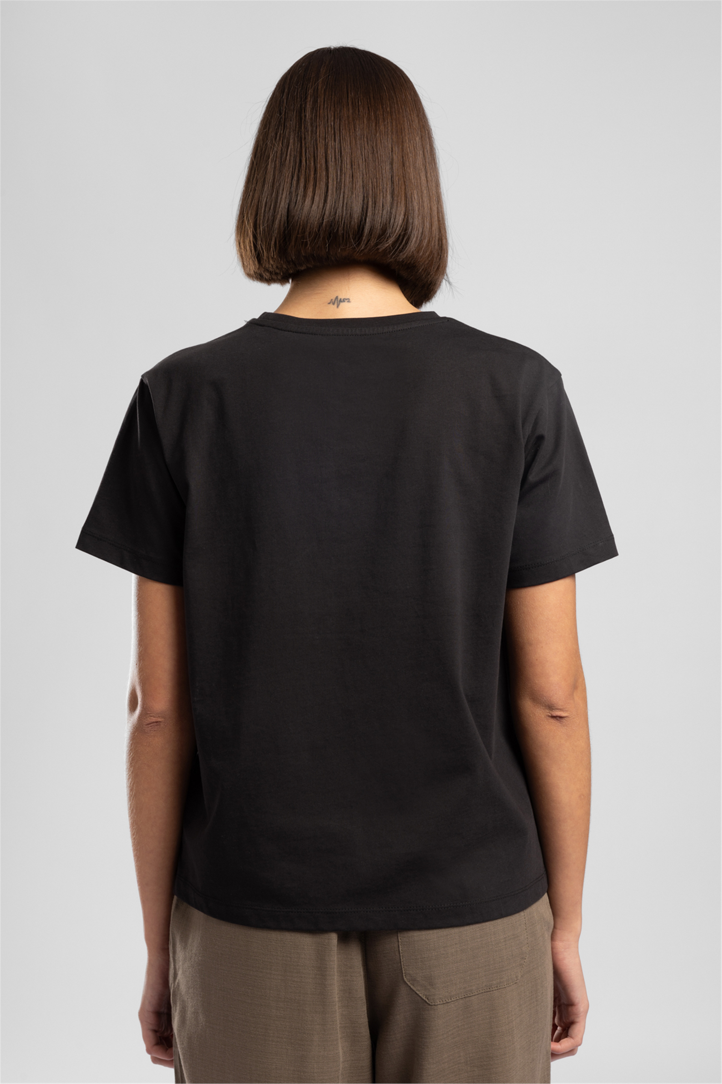 New Zebrars Kadın Basic Baskılı Bisiklet Yaka T-Shirt Siyah