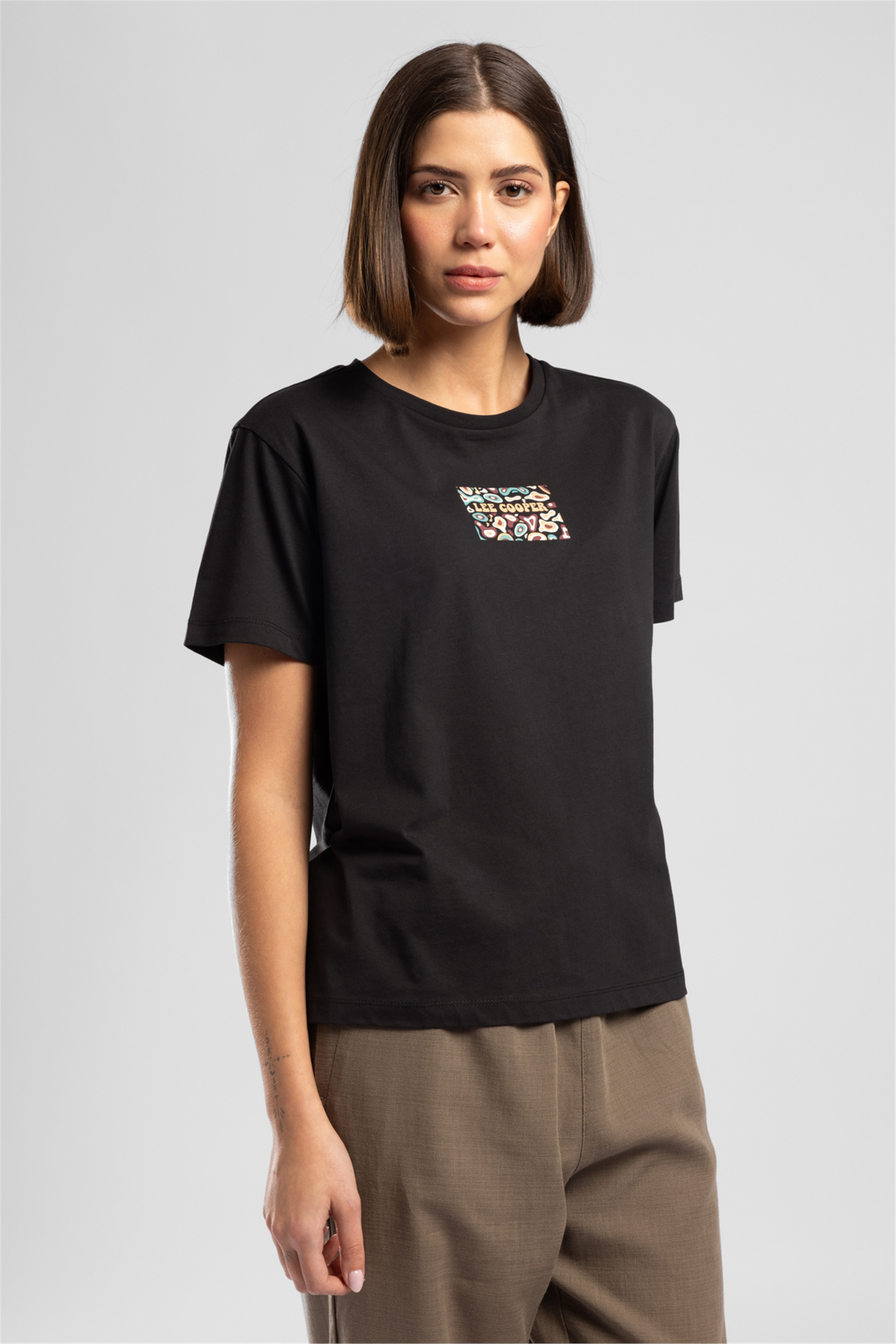 New Zebrars Kadın Basic Baskılı Bisiklet Yaka T-Shirt Siyah