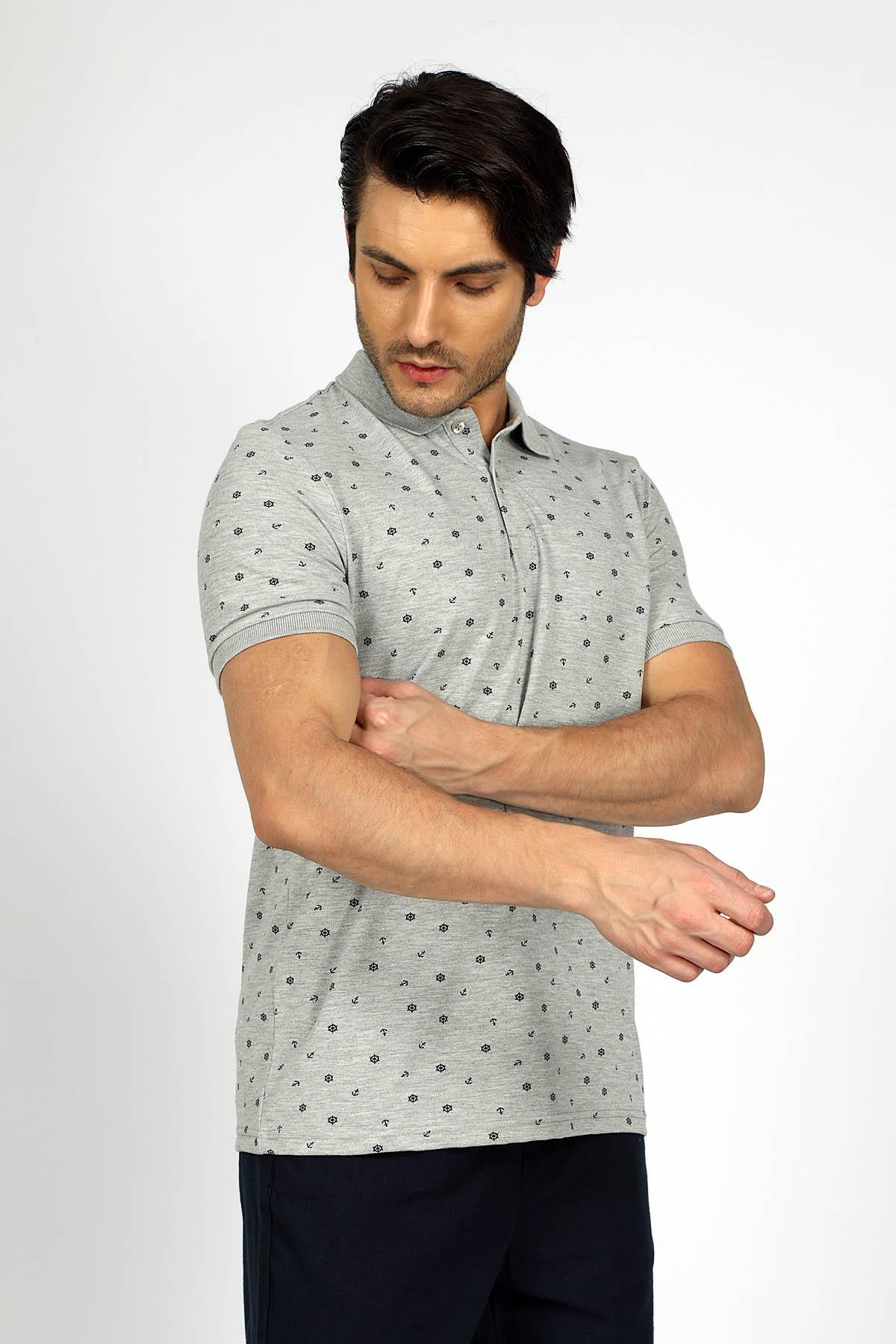 Newandy Erkek Polo Yaka T-Shırt Gri Melanj