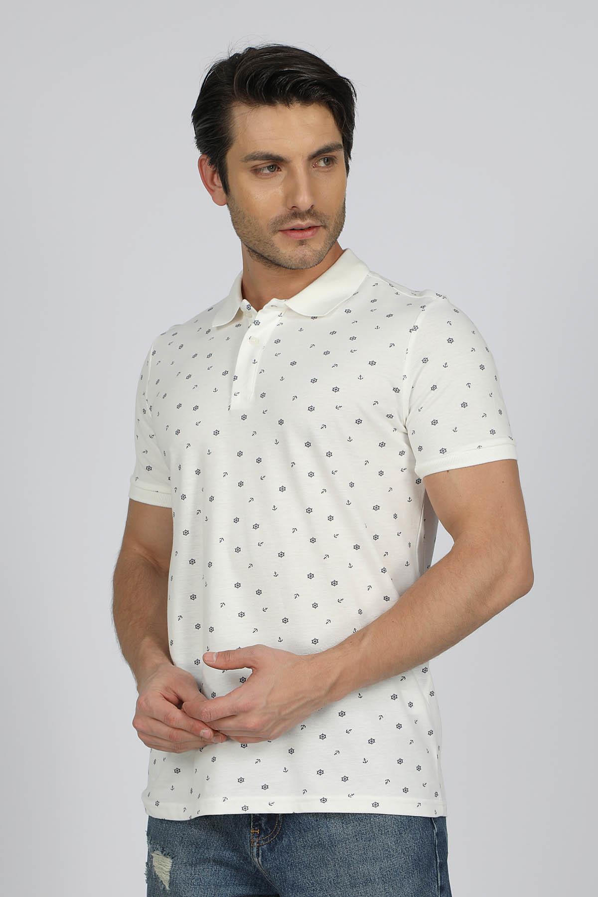 Newandy Erkek %100 Pamuk Polo Yaka T-Shirt Off White