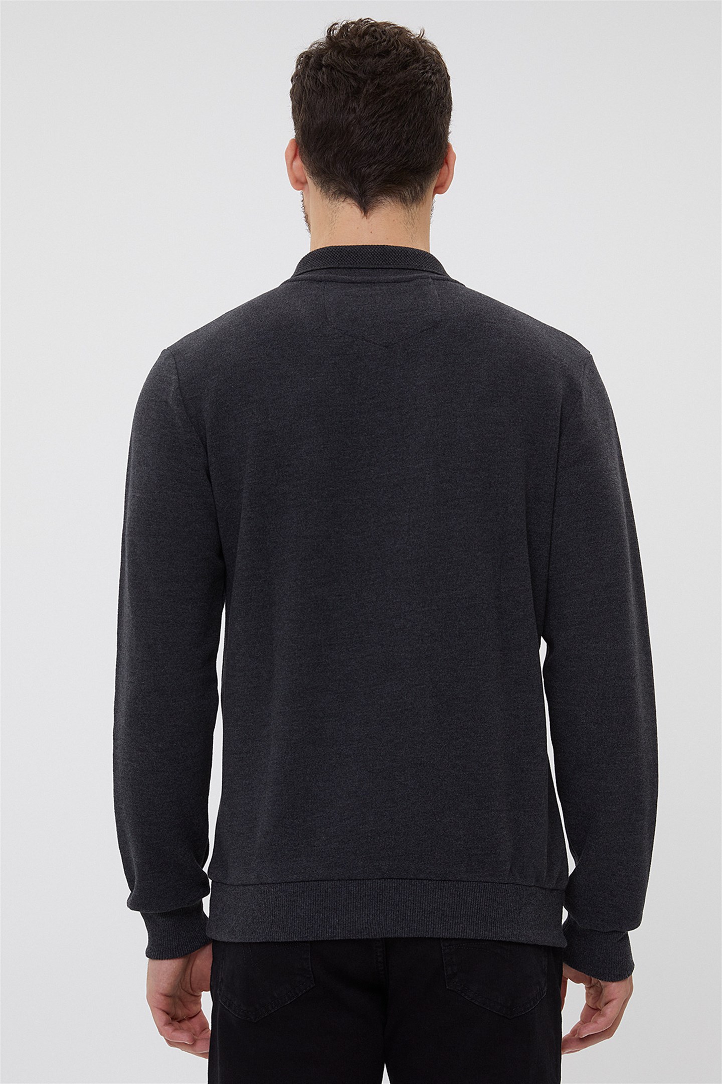 Newblend Erkek Polo Yaka Sweatshirt Antrasit Melanj