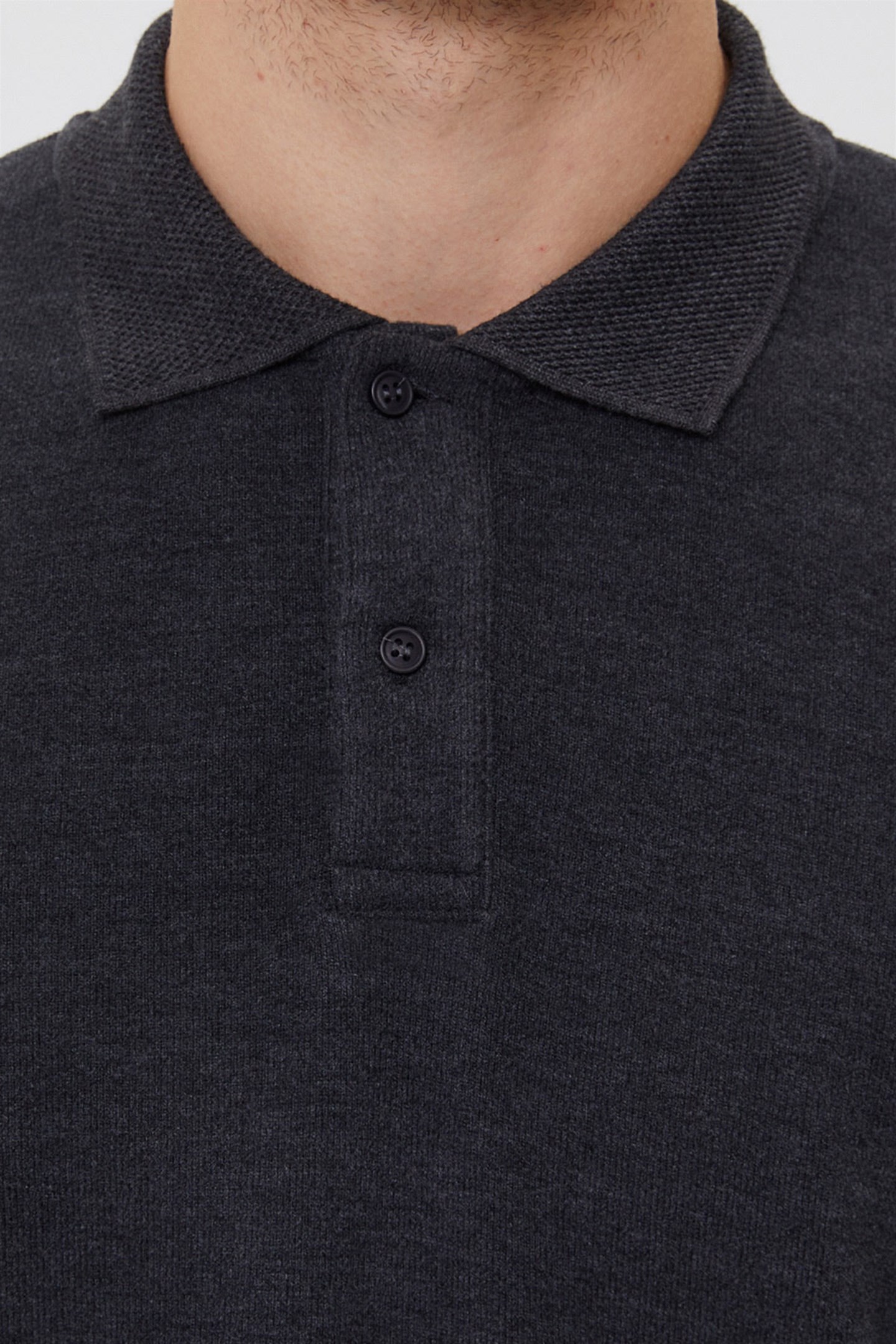 Newblend Erkek Polo Yaka Sweatshirt Antrasit Melanj
