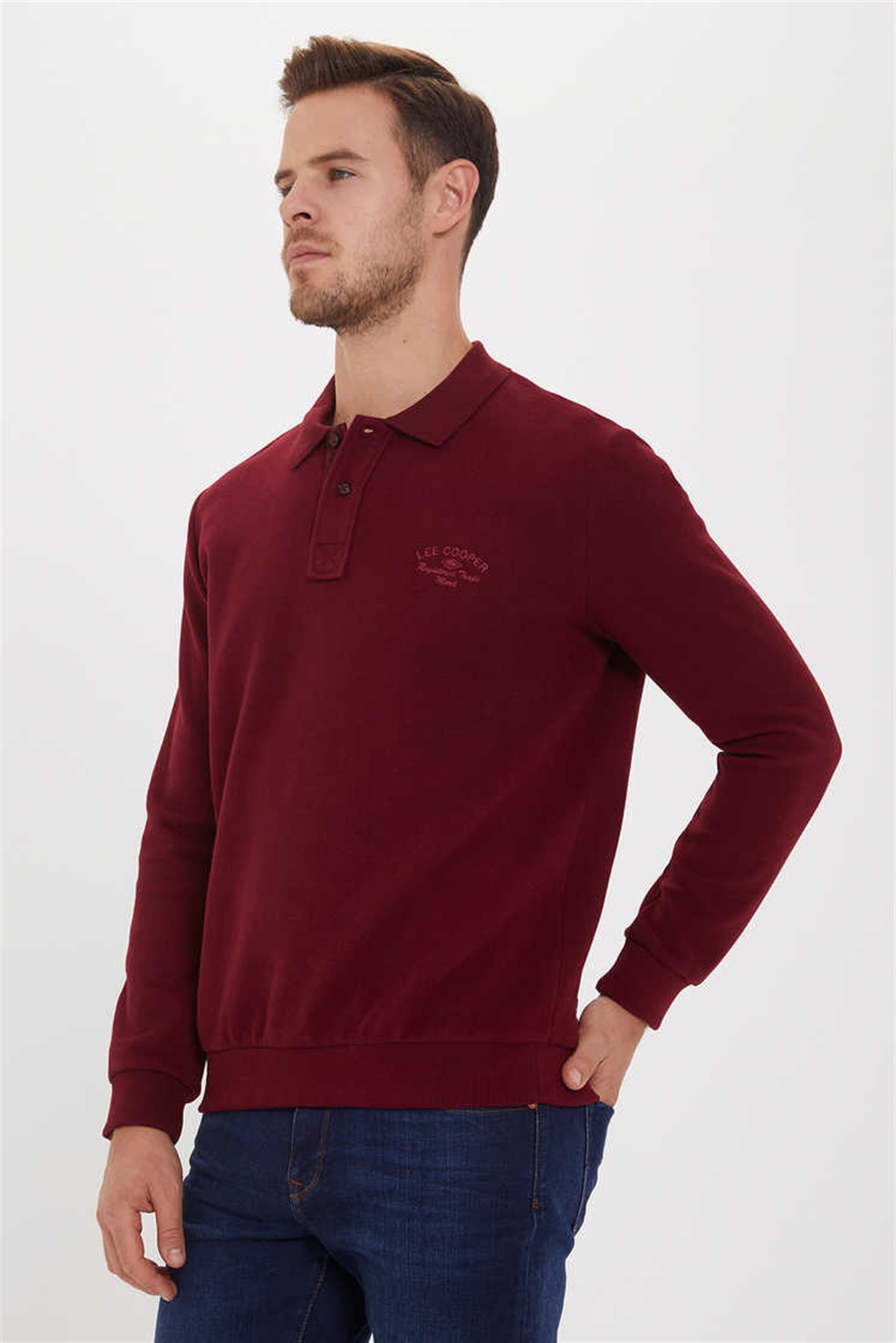 Newblend Erkek Polo Yaka Sweatshirt Bordo