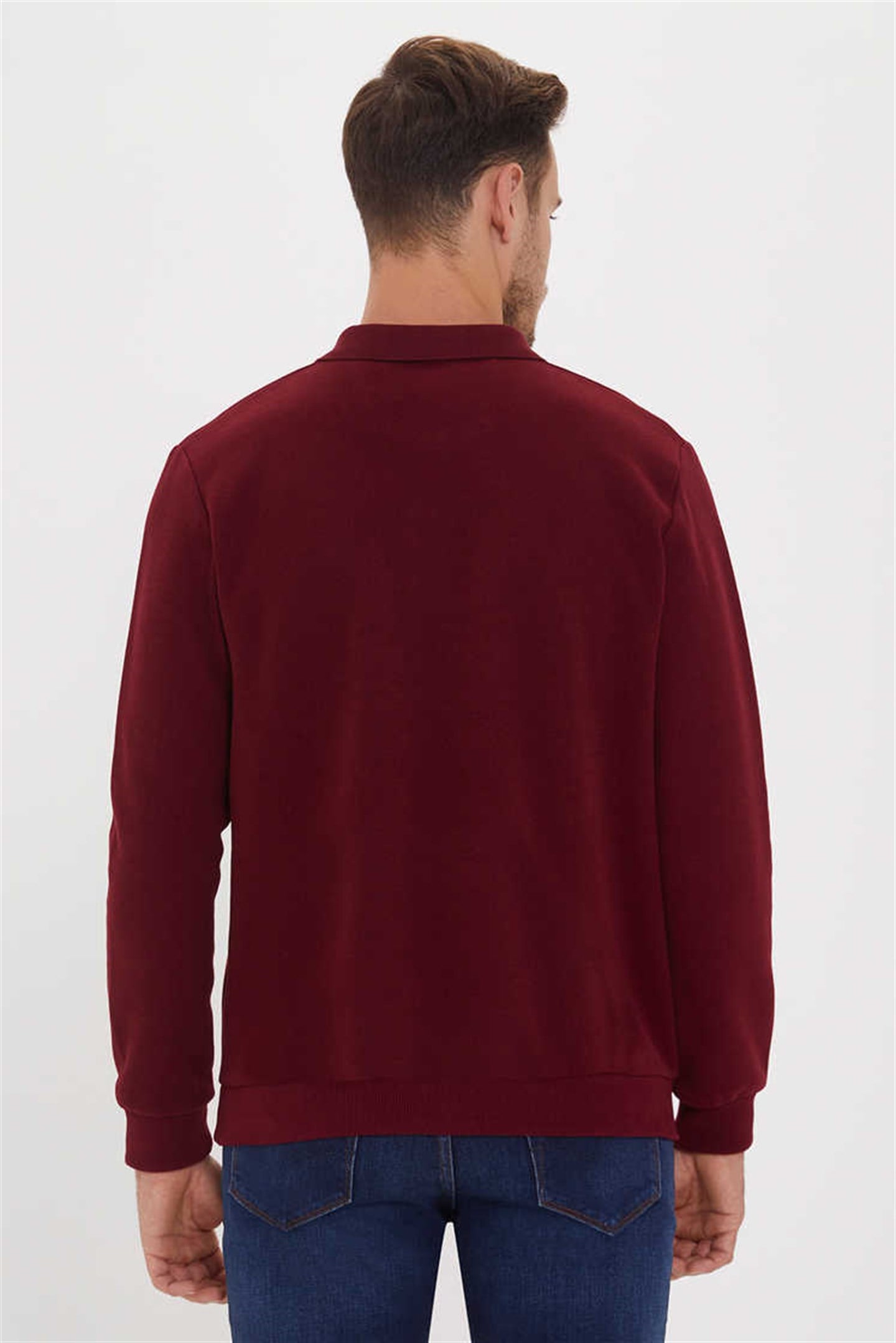 Newblend Erkek Polo Yaka Sweatshirt Bordo