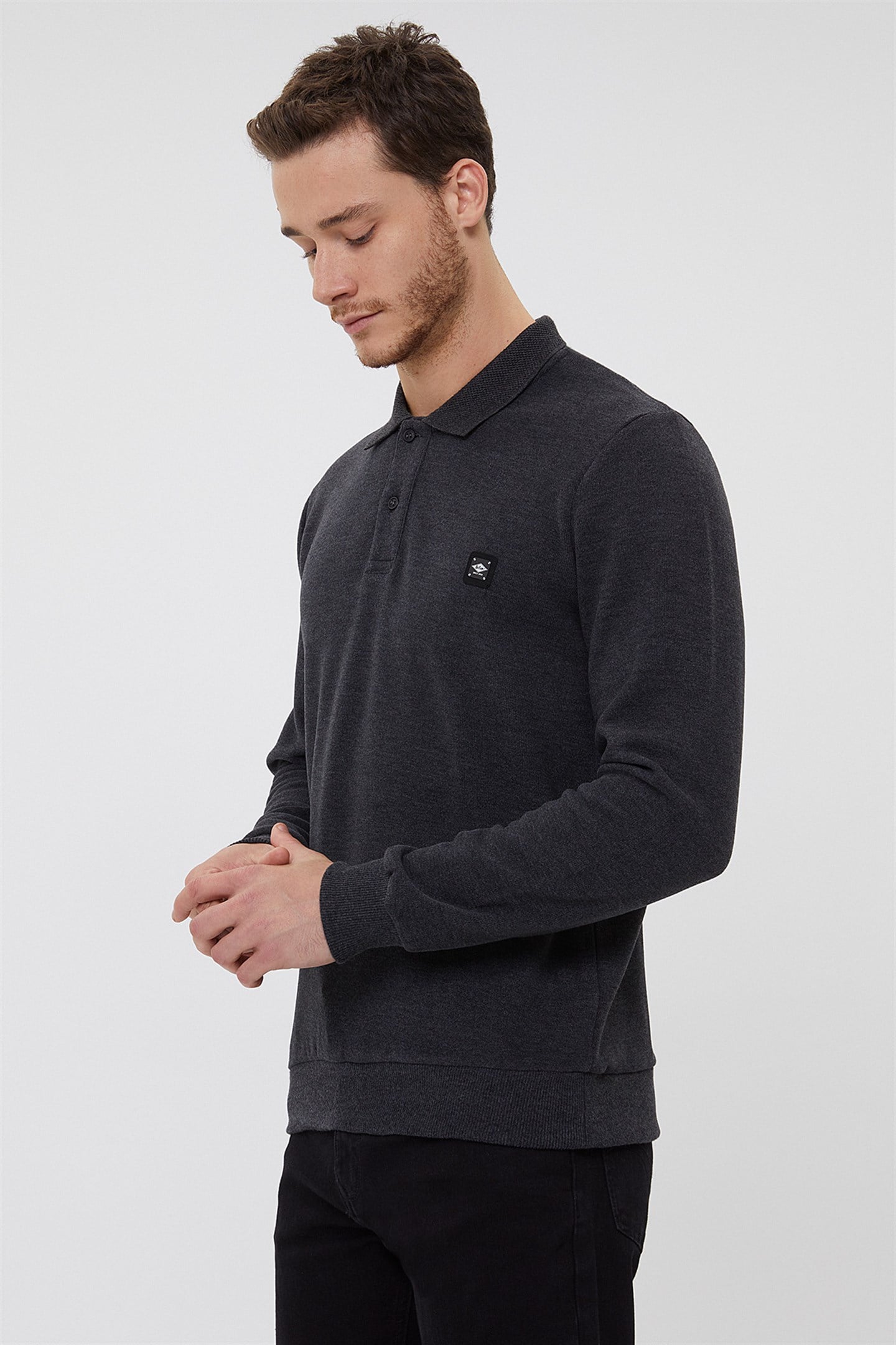 Newblend Erkek Polo Yaka Sweatshirt Antrasit Melanj