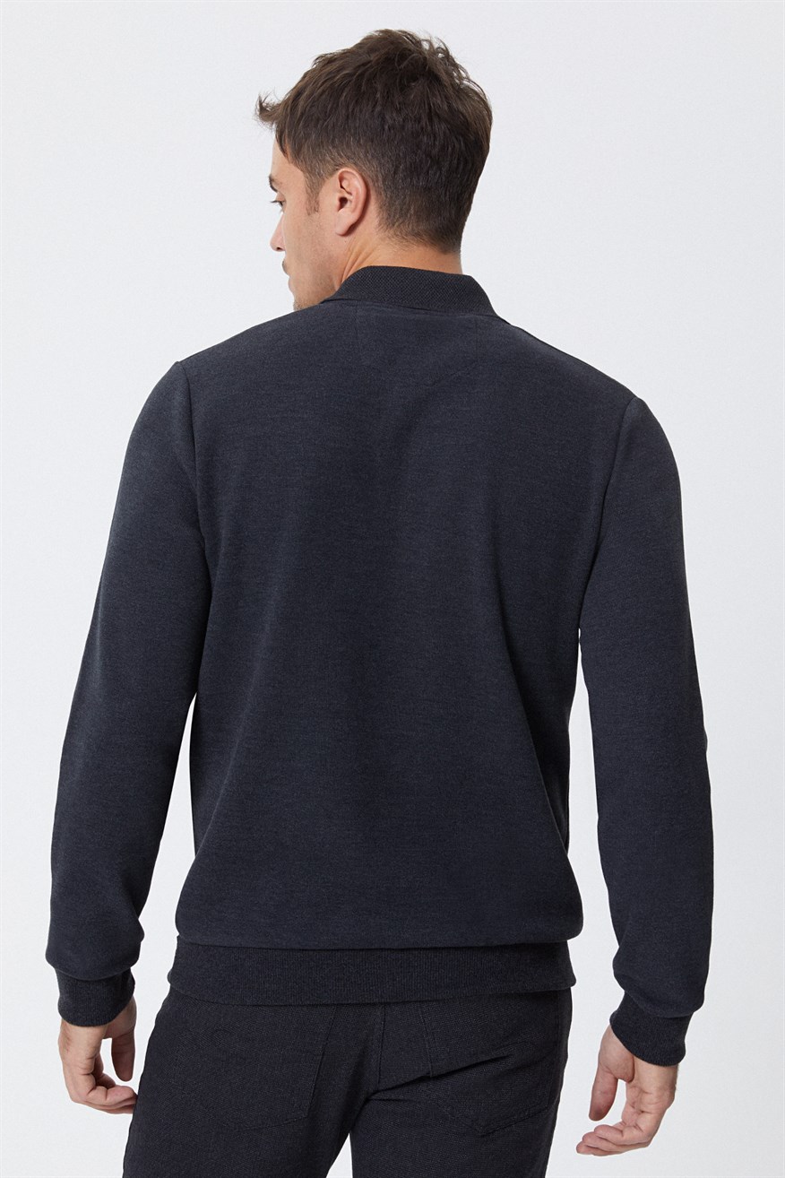 Newblend Erkek Polo Yaka Sweatshirt Antrasit-Melanj