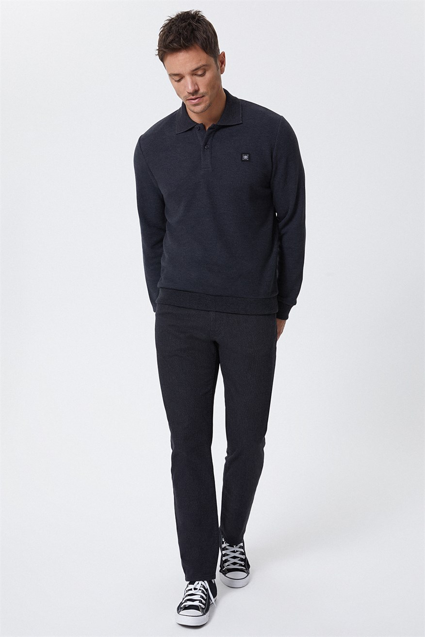 Newblend Erkek Polo Yaka Sweatshirt Antrasit-Melanj