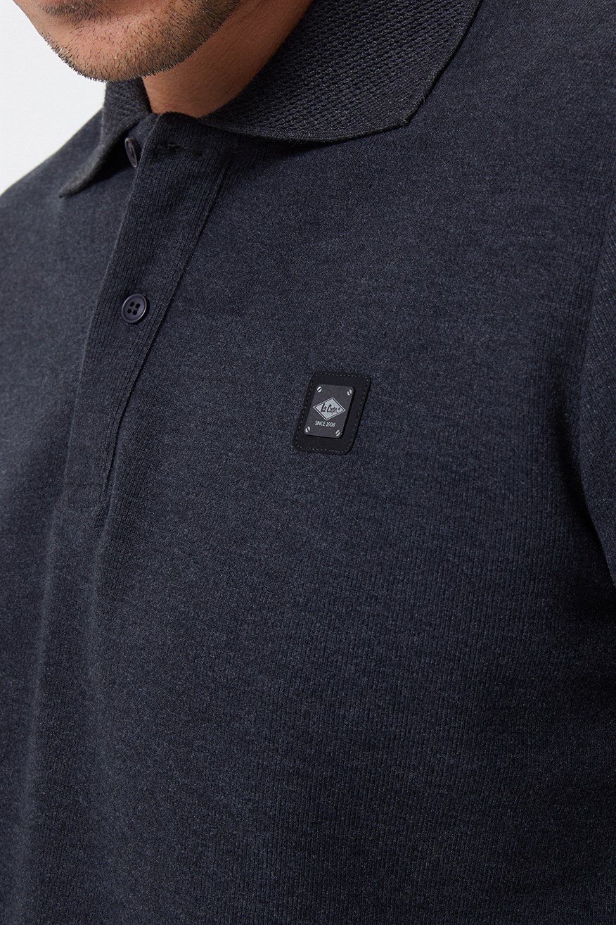 Newblend Erkek Polo Yaka Sweatshirt Antrasit-Melanj