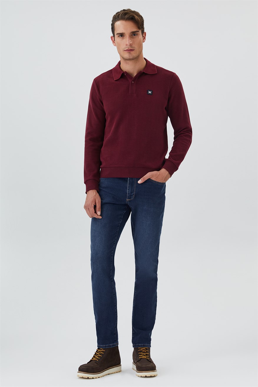 Newblend Erkek Polo Yaka Sweatshirt Bordo