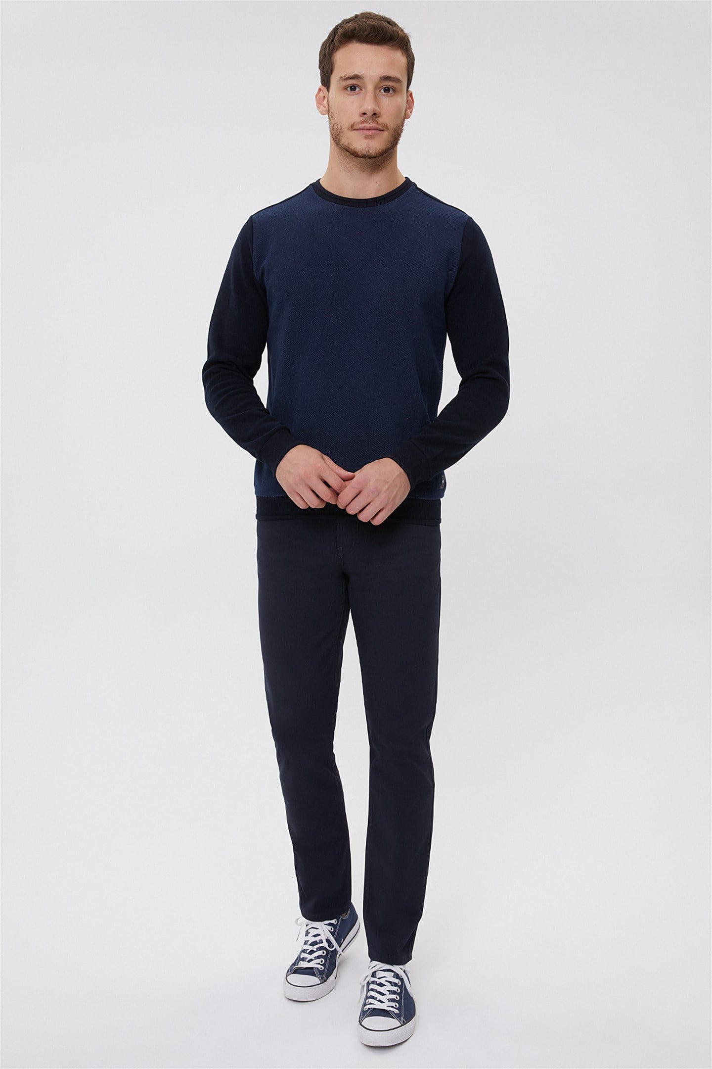 Newdiagonal Erkek Bisiklet Yaka Sweatshirt İndigo