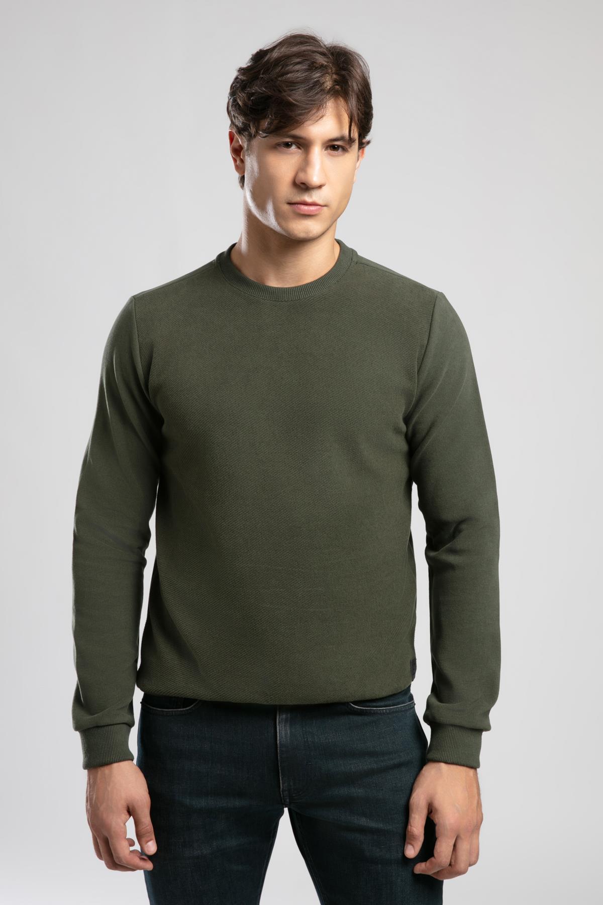 Newdiagonal Erkek O Yaka Sweatshirt Yeşil