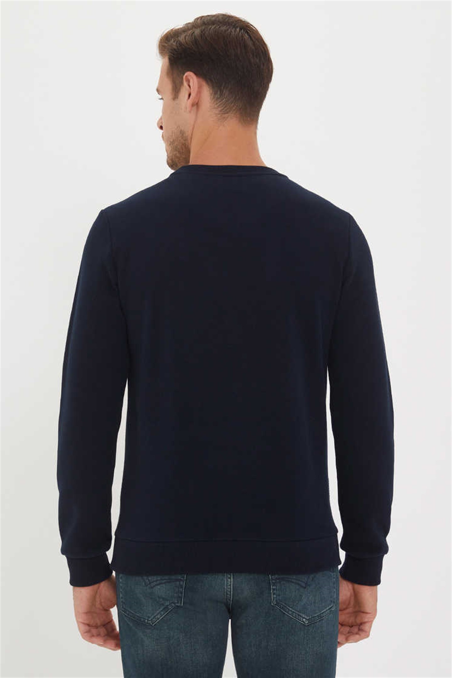 Newdiagonal Erkek Bisiklet Yaka Sweatshirt Lacivert