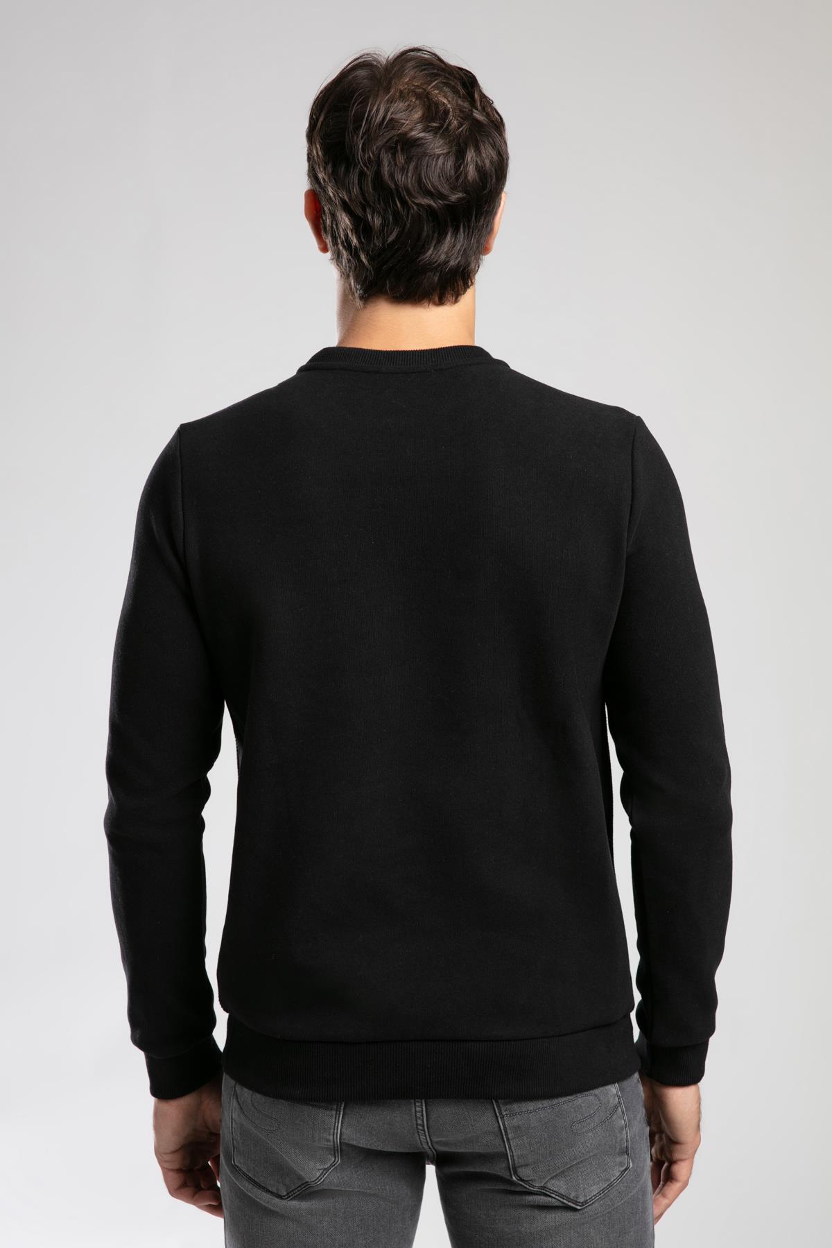 Newdiagonal Erkek O Yaka Sweatshirt Siyah