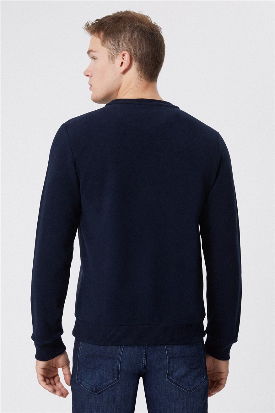 Newdiagonal Erkek Bisiklet Yaka Sweatshirt Lacivert