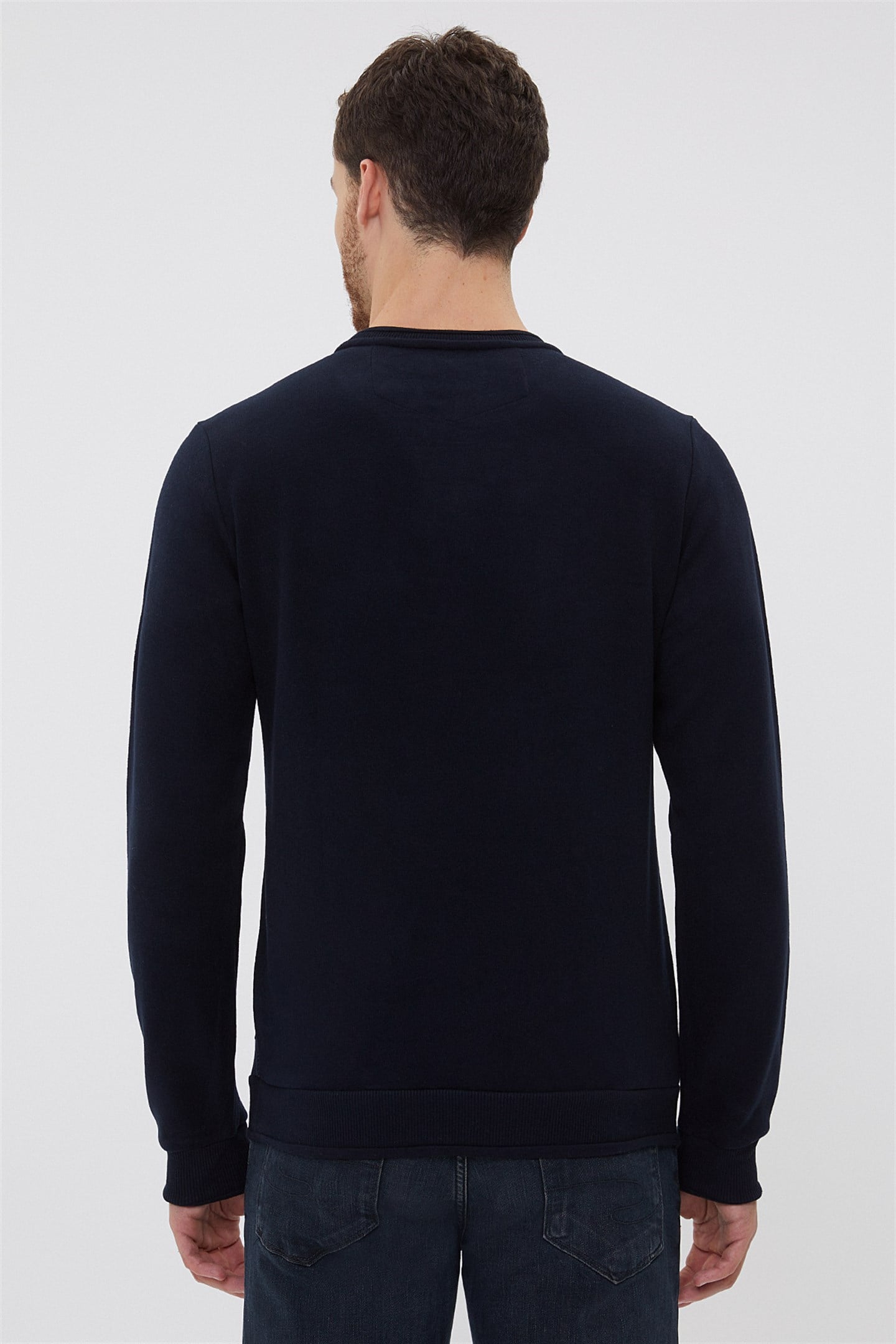 Newdiagonal Erkek Bisiklet Yaka Sweatshirt Lacivert