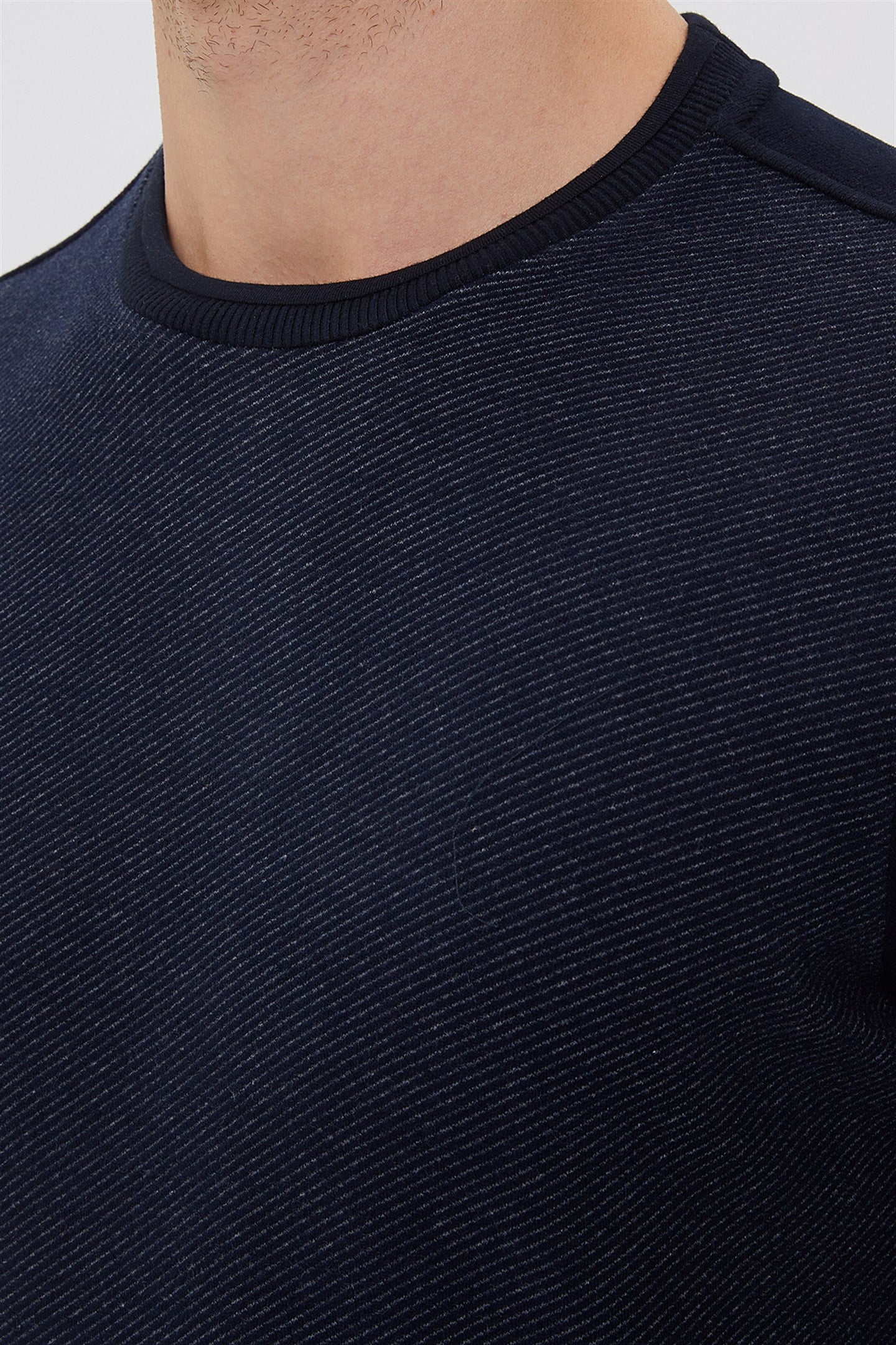 Newdiagonal Erkek Bisiklet Yaka Sweatshirt Lacivert