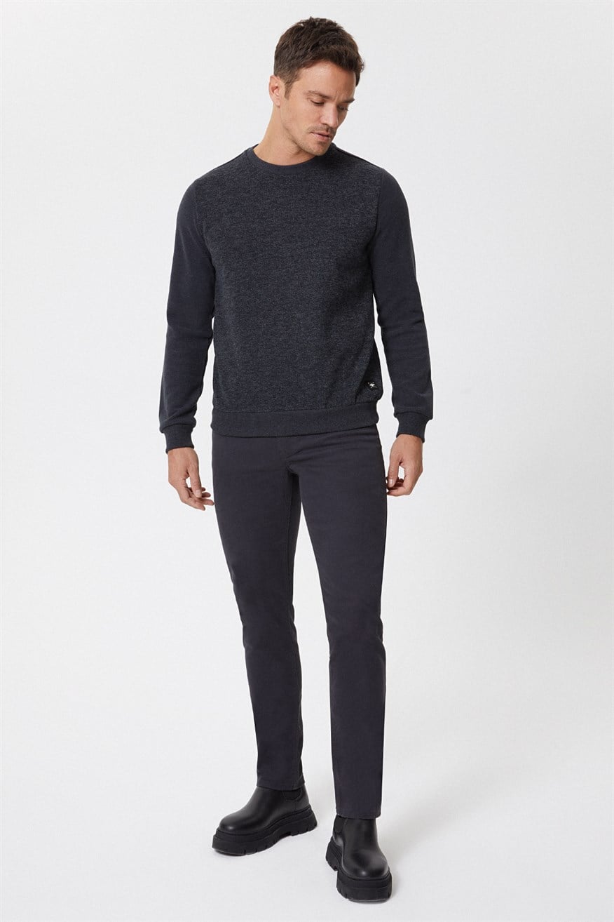 Newdiagonal Erkek O Yaka Sweatshirt Gri