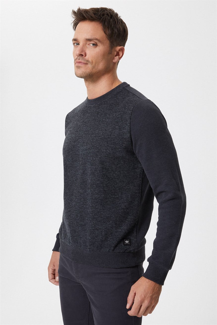 Newdiagonal Erkek O Yaka Sweatshirt Gri