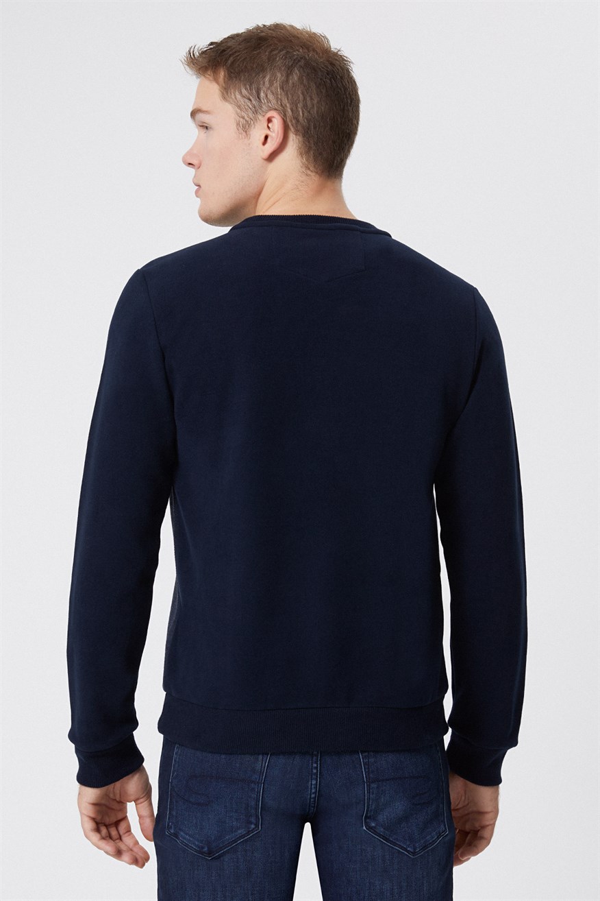 Newdiagonal Erkek O Yaka Sweatshirt Koyu Lacivert