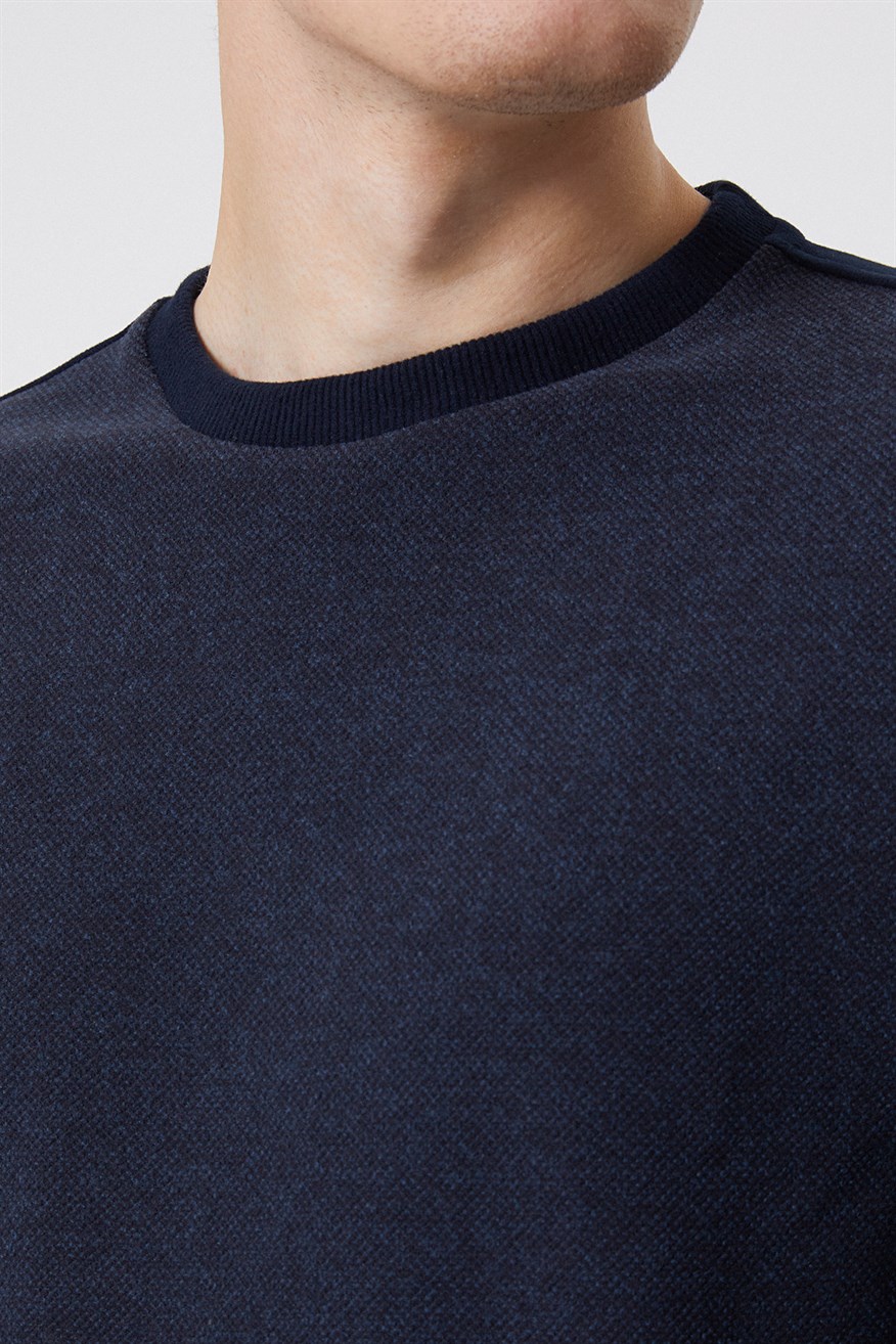 Newdiagonal Erkek O Yaka Sweatshirt Koyu Lacivert