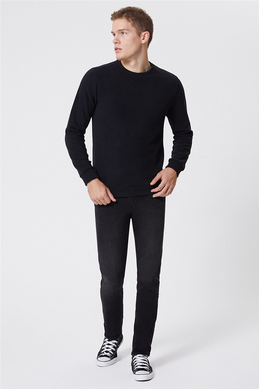 Newdwade Erkek Bisiklet Yaka Sweatshirt Siyah