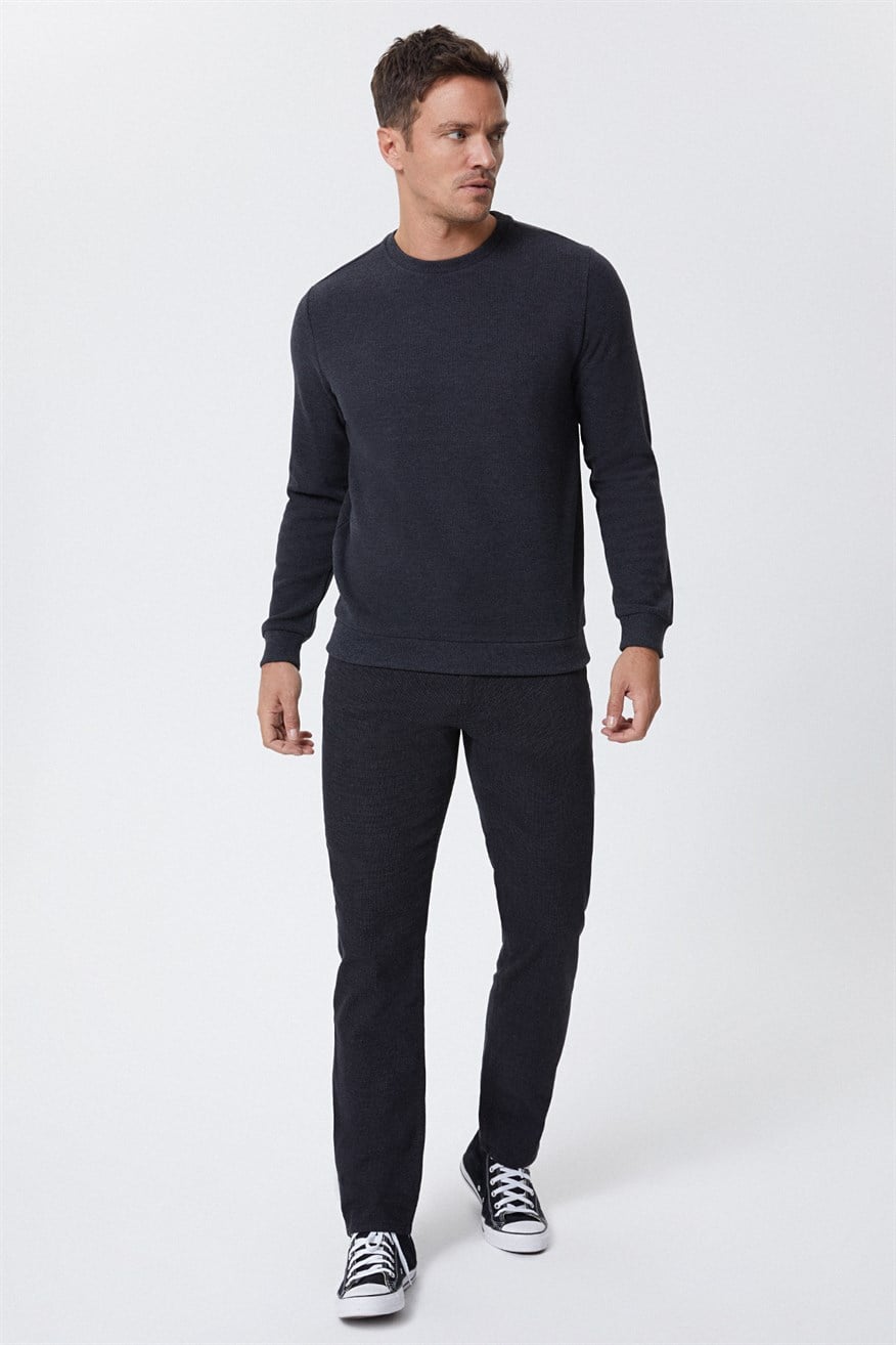 Newdwade Erkek O Yaka Sweatshirt Antrasit-Melanj