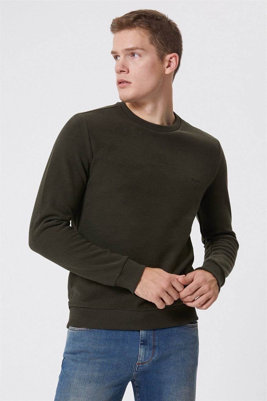 Newdwade Erkek O Yaka Sweatshirt Haki