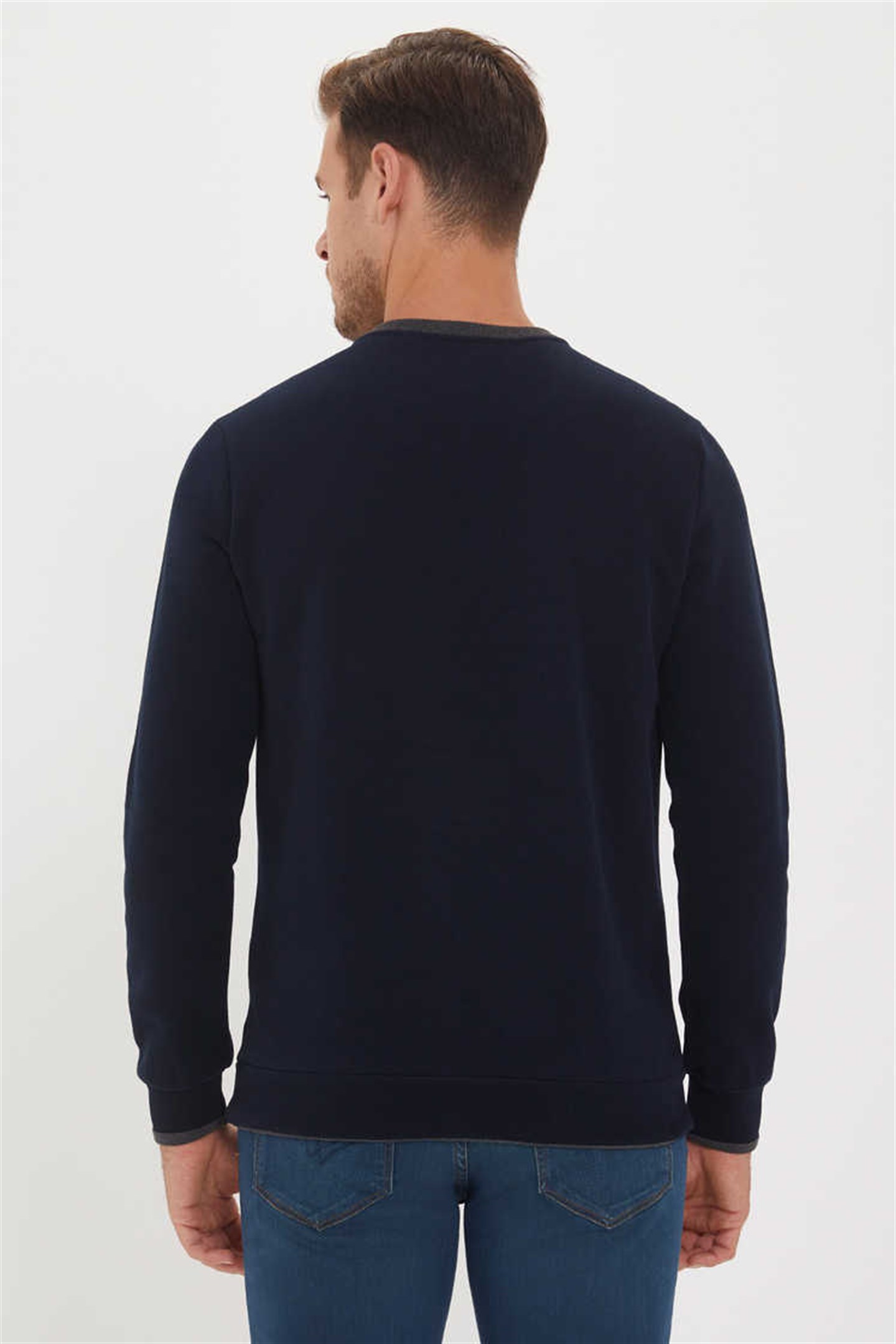 Newdwade Erkek V Yaka Sweatshirt Lacivert