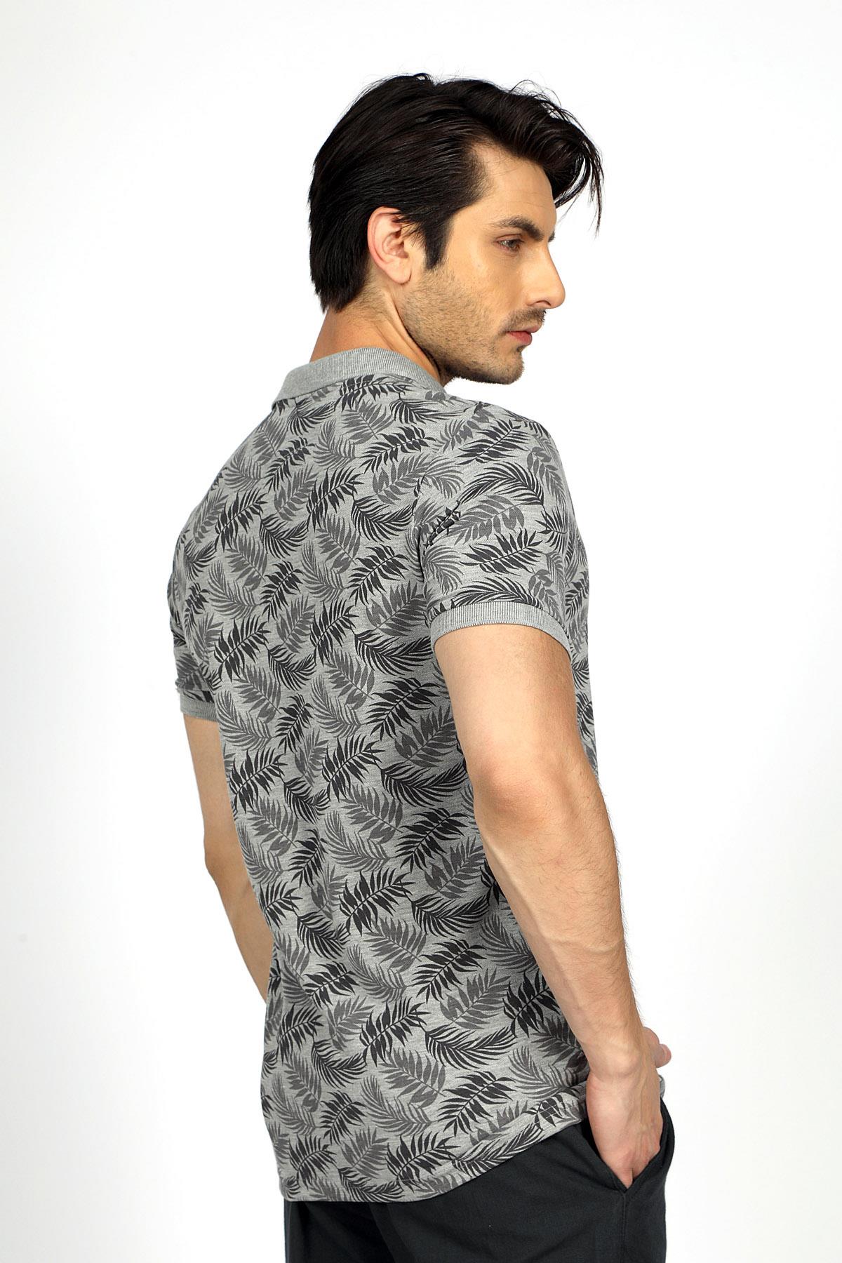 Newjoseph Erkek %100 Pamuk Polo Yaka T-Shirt Açık Gri